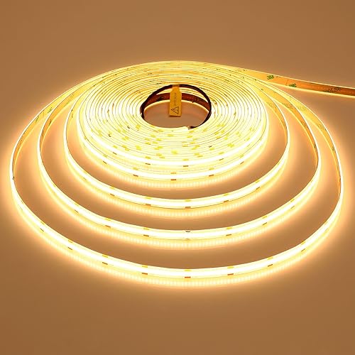 Miniatura 7 de GOMING Tira de luz LED COB de 32.8 ft32.8 pies, 24 V, impermeable, IP65, blanco cálido, 3000 K, brillo uniforme, 3840 LED, CRI 93+, cinta de luces