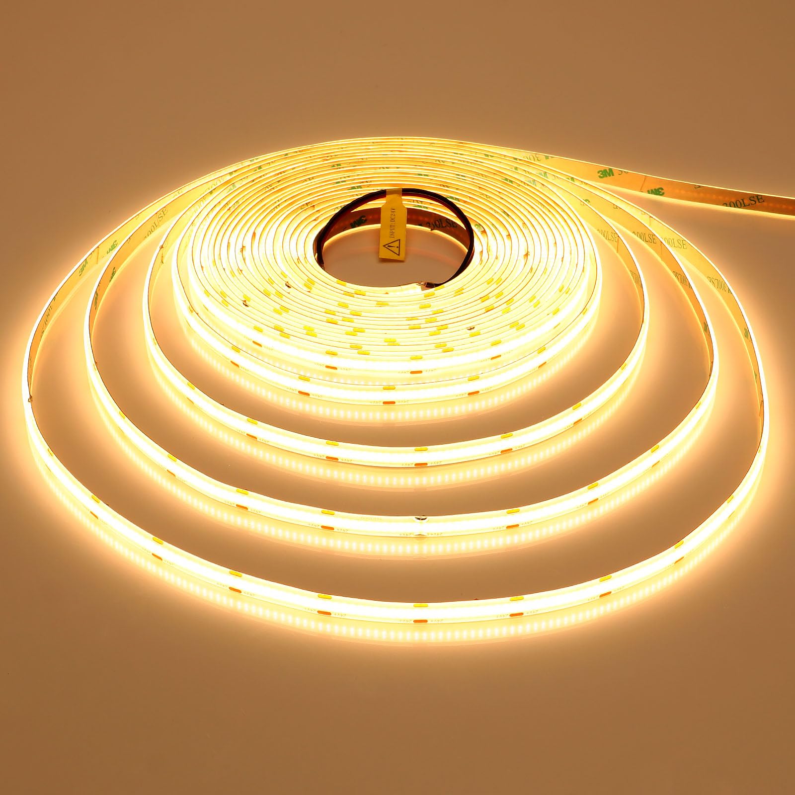 GOMING 24V 10M Tira LED COB Blanco Cálido 3000K IP65 Impermeable CRI 93+ Brillo Alto 6800lm Luminiscencia Lineal Alta Densidad 384LED/M Luces LED para Gabinete Sala Estar Dormitorio(Sin Alimentación)