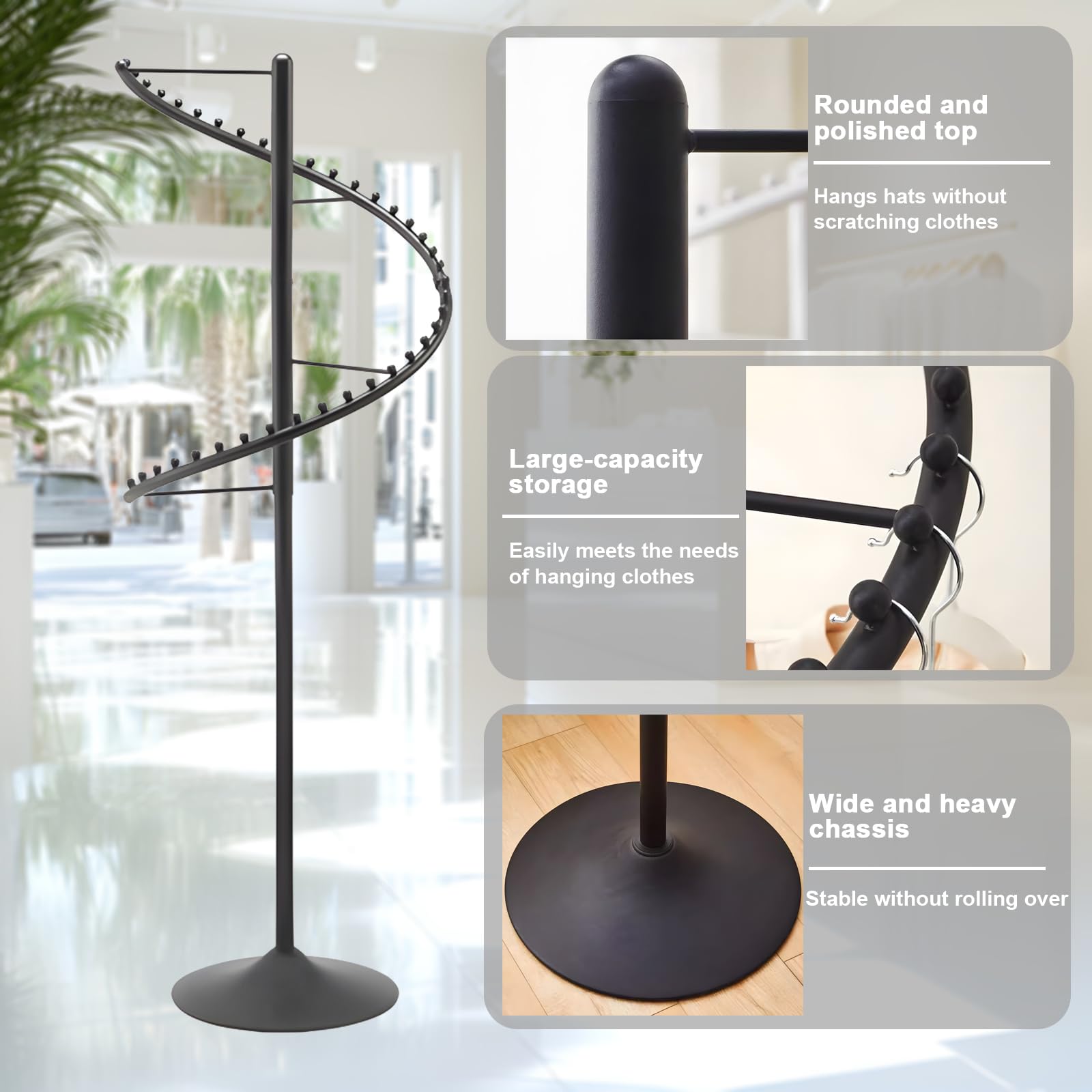 Spiral Clothing Rack, Freestanding Rotating Clothes Hanger,Modern Retail Clothes Display Racks for Storage, Boutique Clothe Rack for Bedroom Living Room and Store: black