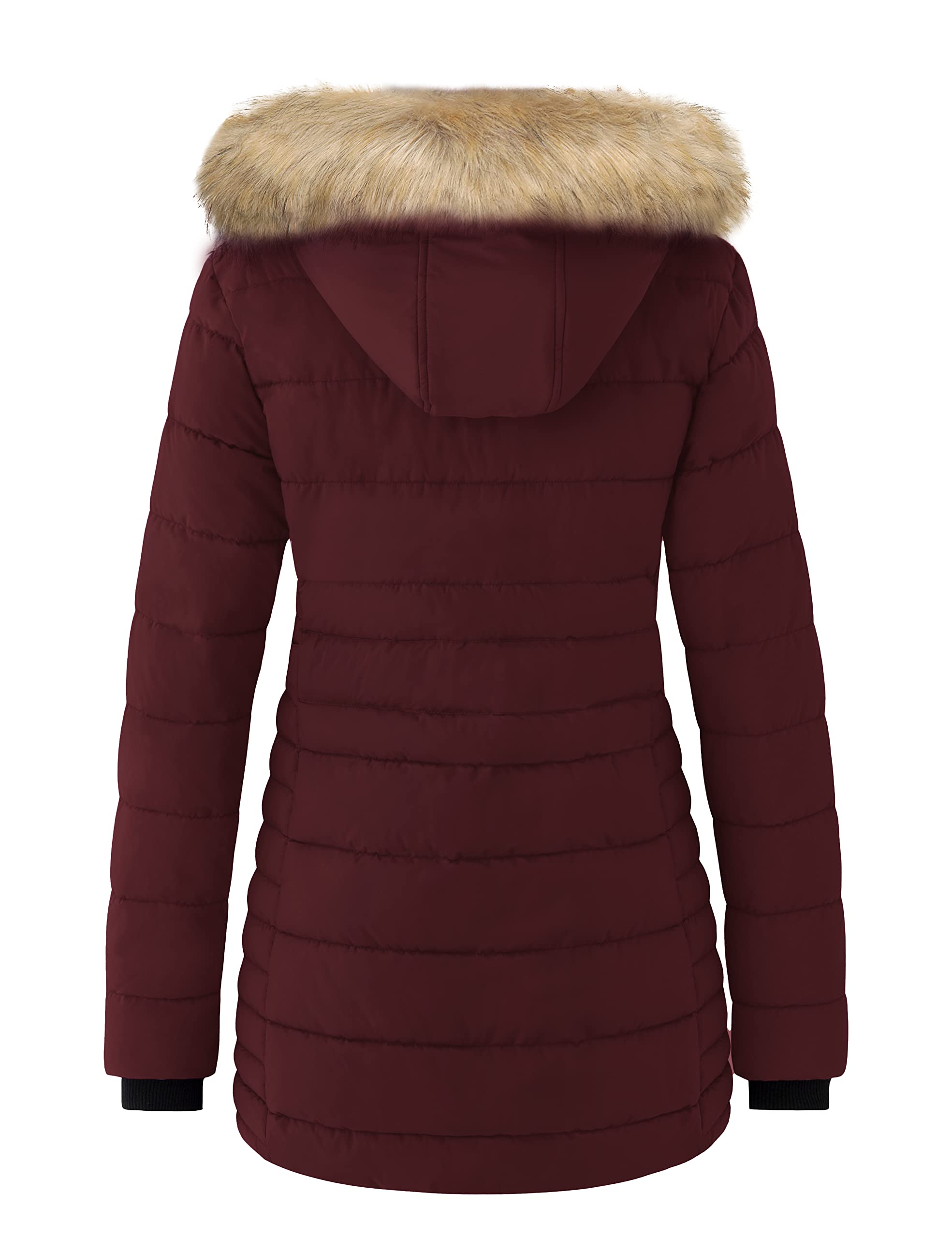 Wantdo Cappotto Caldo Invernale Giacca Media Lunga Antivento Parka con Cappuccio Staccabile in Pelliccia Giubbotto Slim Fit Idrorepellente Donna