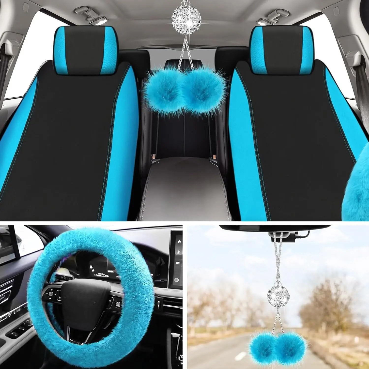 Coprisedili per auto 17 pezzi Coprisedile per auto Set completo per sedile anteriore e posteriore, Coprivolante in peluche Coprifreno