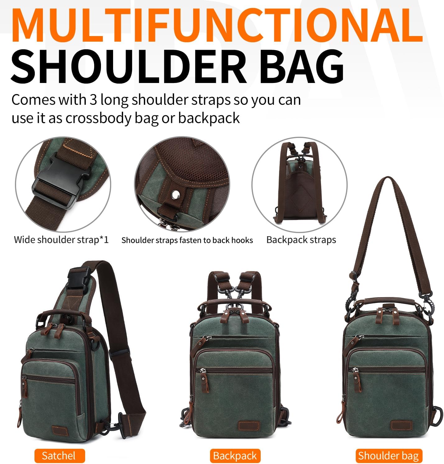 Nerlion Sling Bag for Men Waxed Canvas Crossbody Bag Chest Bag Water Resistant Shoulder Bag Casual Daypack - Image 5