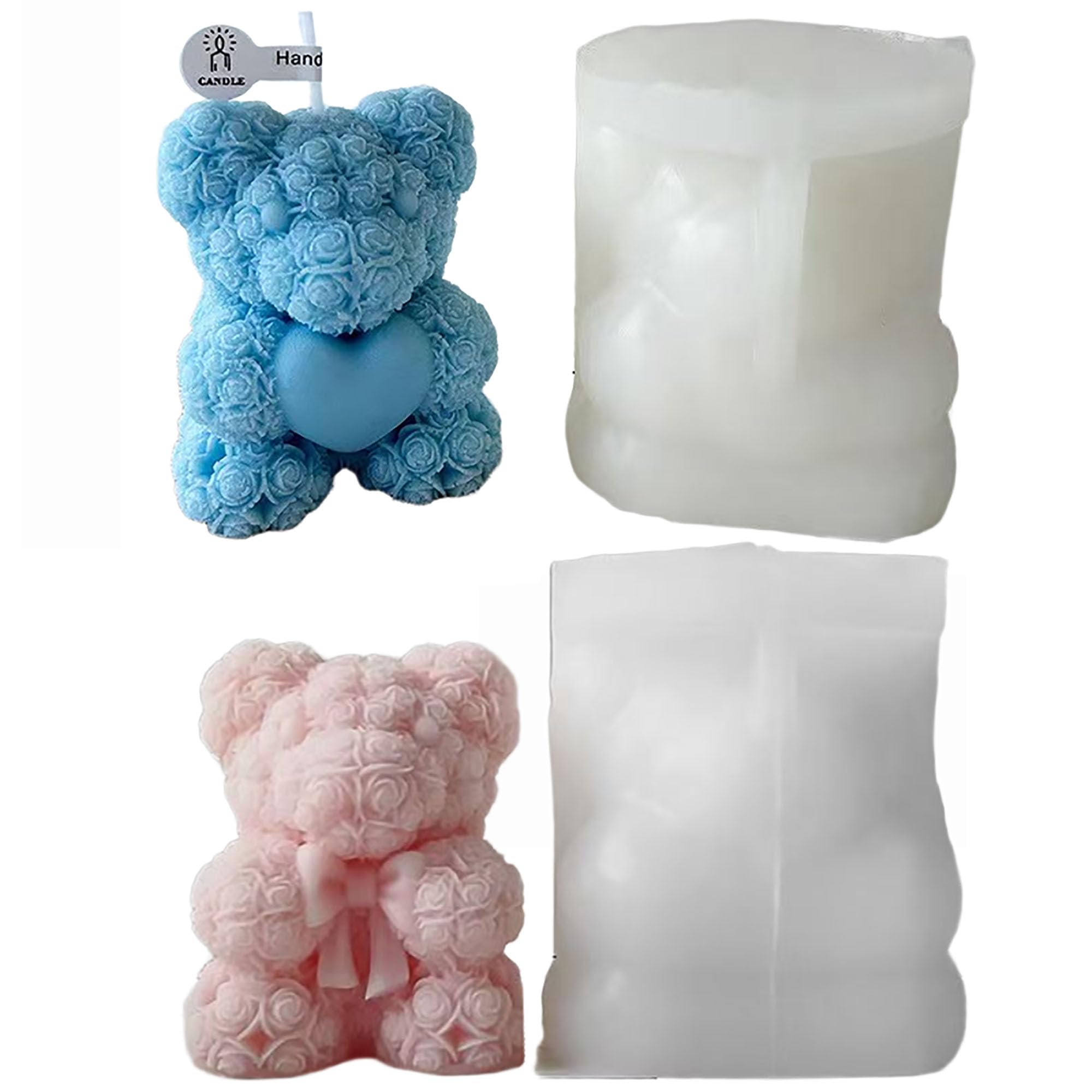 Cooary 2 Pcs Rose Bear Candle Molds for Making Wax Soap 3D Moulds Silicone