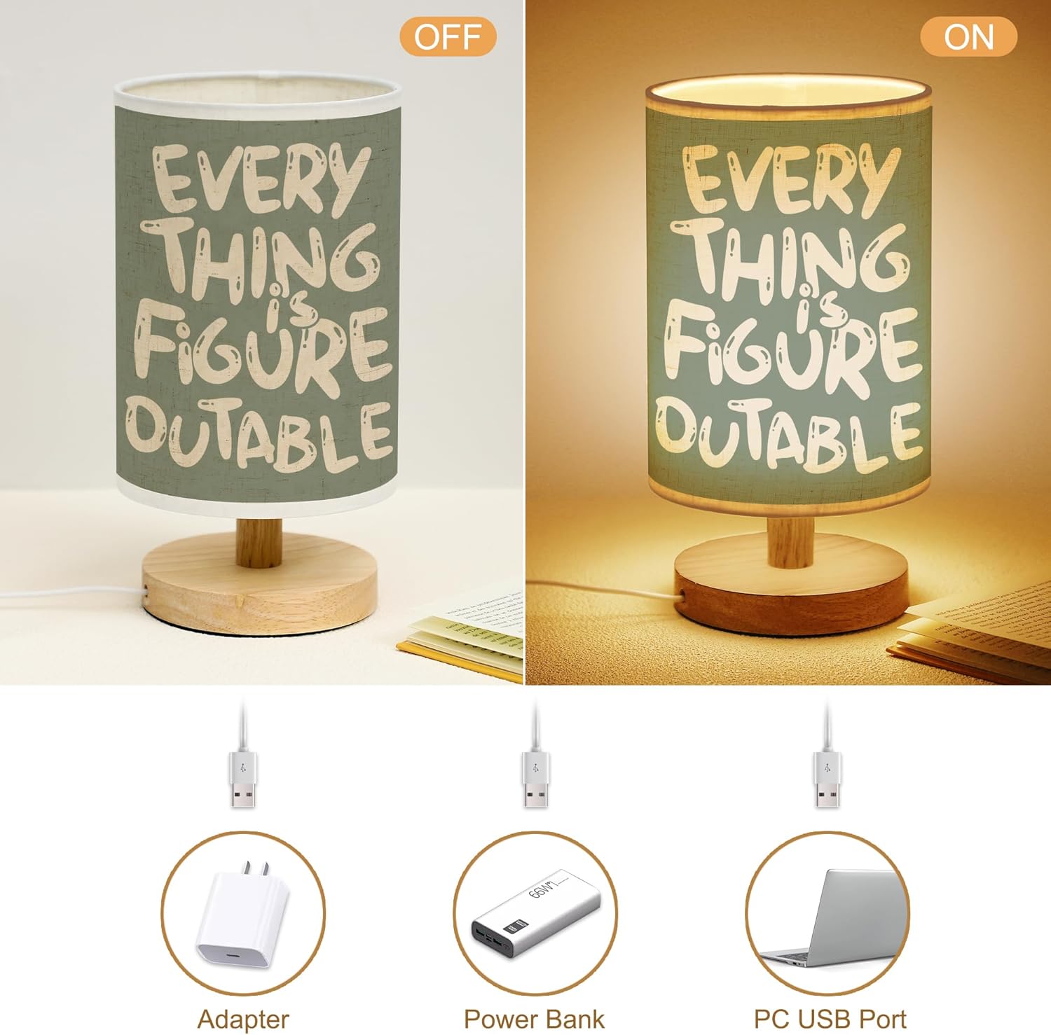 WSYEAR Everything is Figureoutable Inspirational Table Lamp, Positive Affirmations Green Night Light, Motivational Light for Home Office Classroom