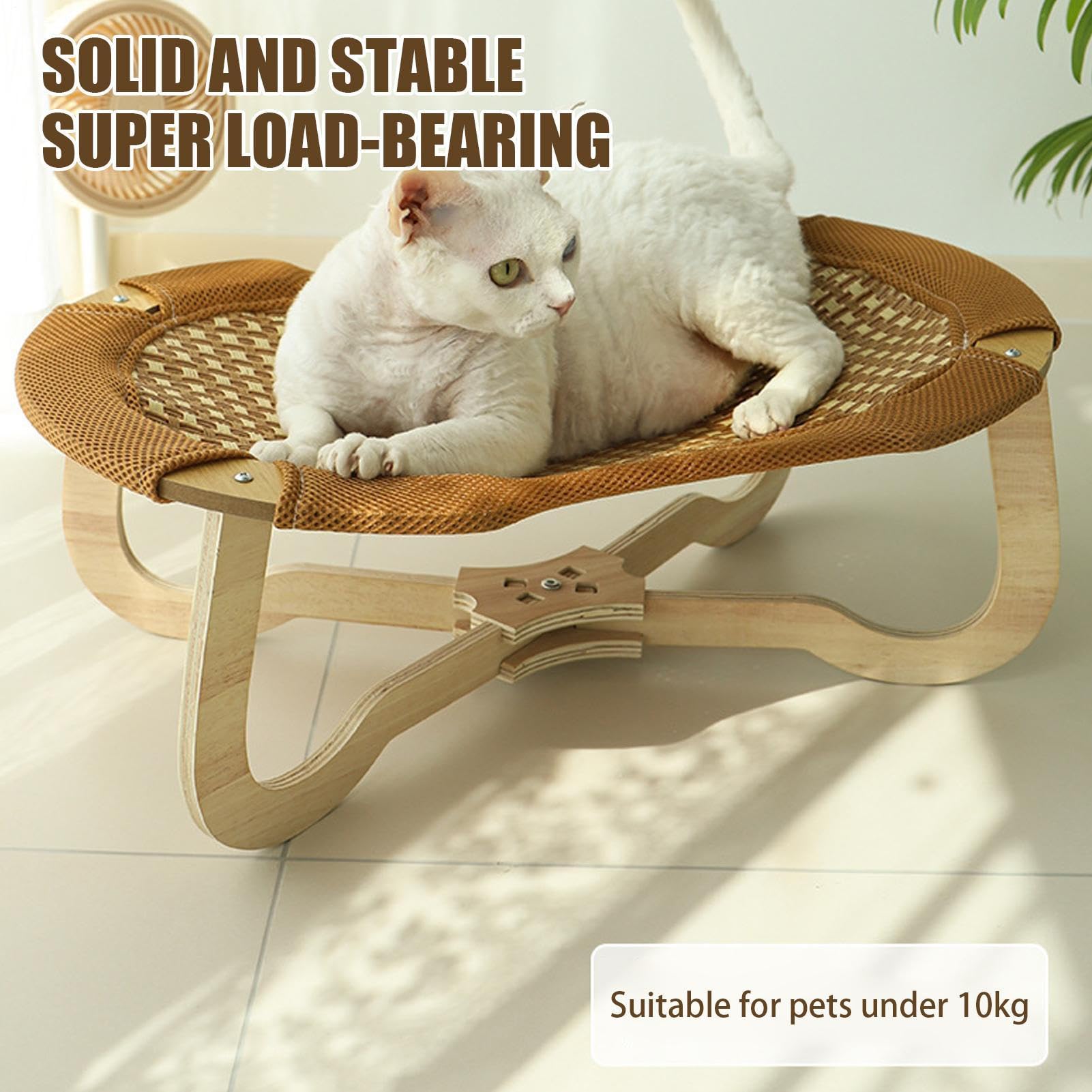 Breezy - Asiento de Gato Elevado, 59 x 38 x 20,5 cm, Comodidad para Mascotas, Detalle de construcción de ratán Tejido, Cama de Animales con ventilación, del Clima cálido para Sala de Estar