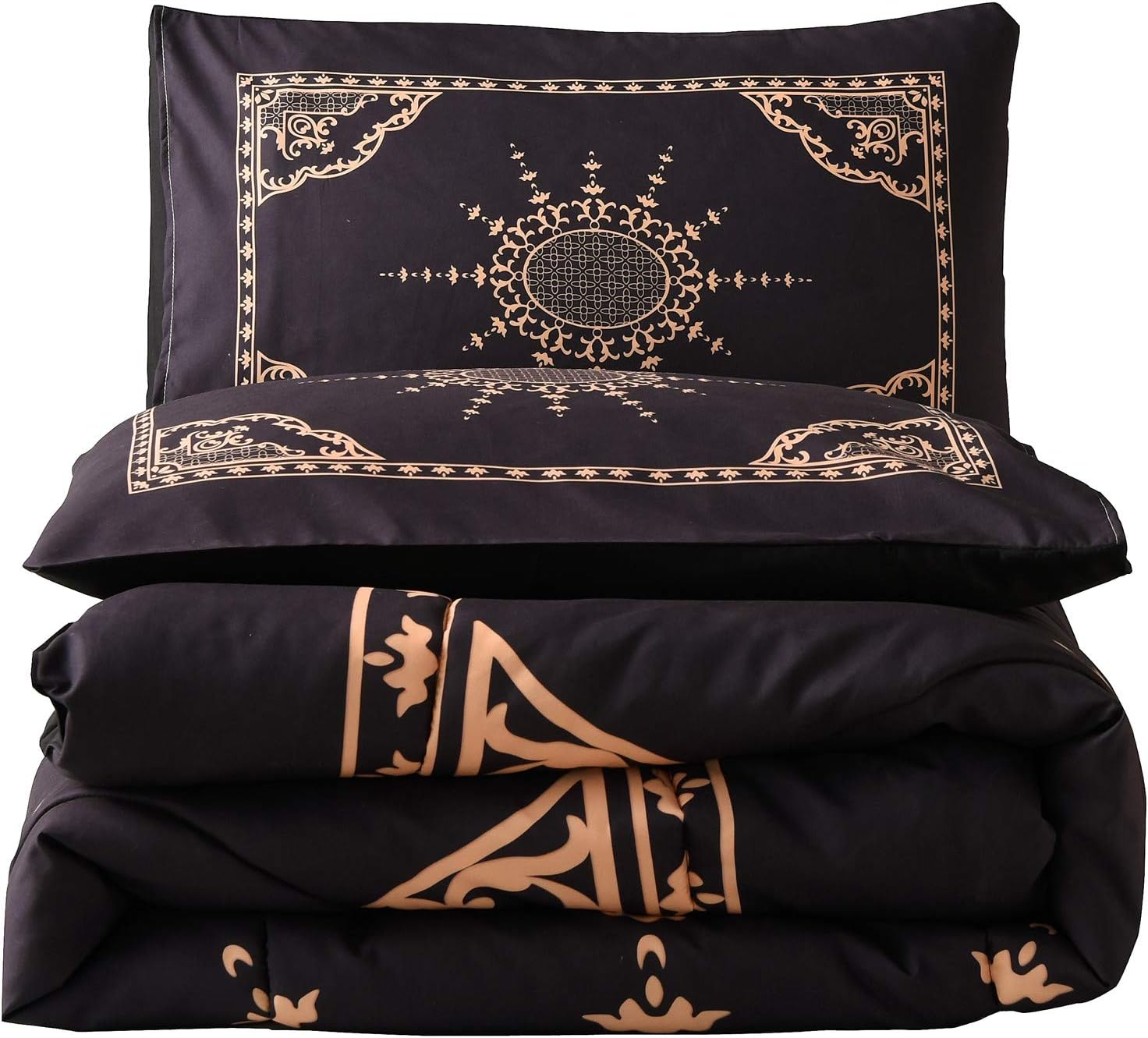 A Nice Night Yellow Simple Line Paisley Stripes Pattern, Hotel Style Lightweight Ultra Soft Bedding Set, Microfiber Comforter Set (Black)