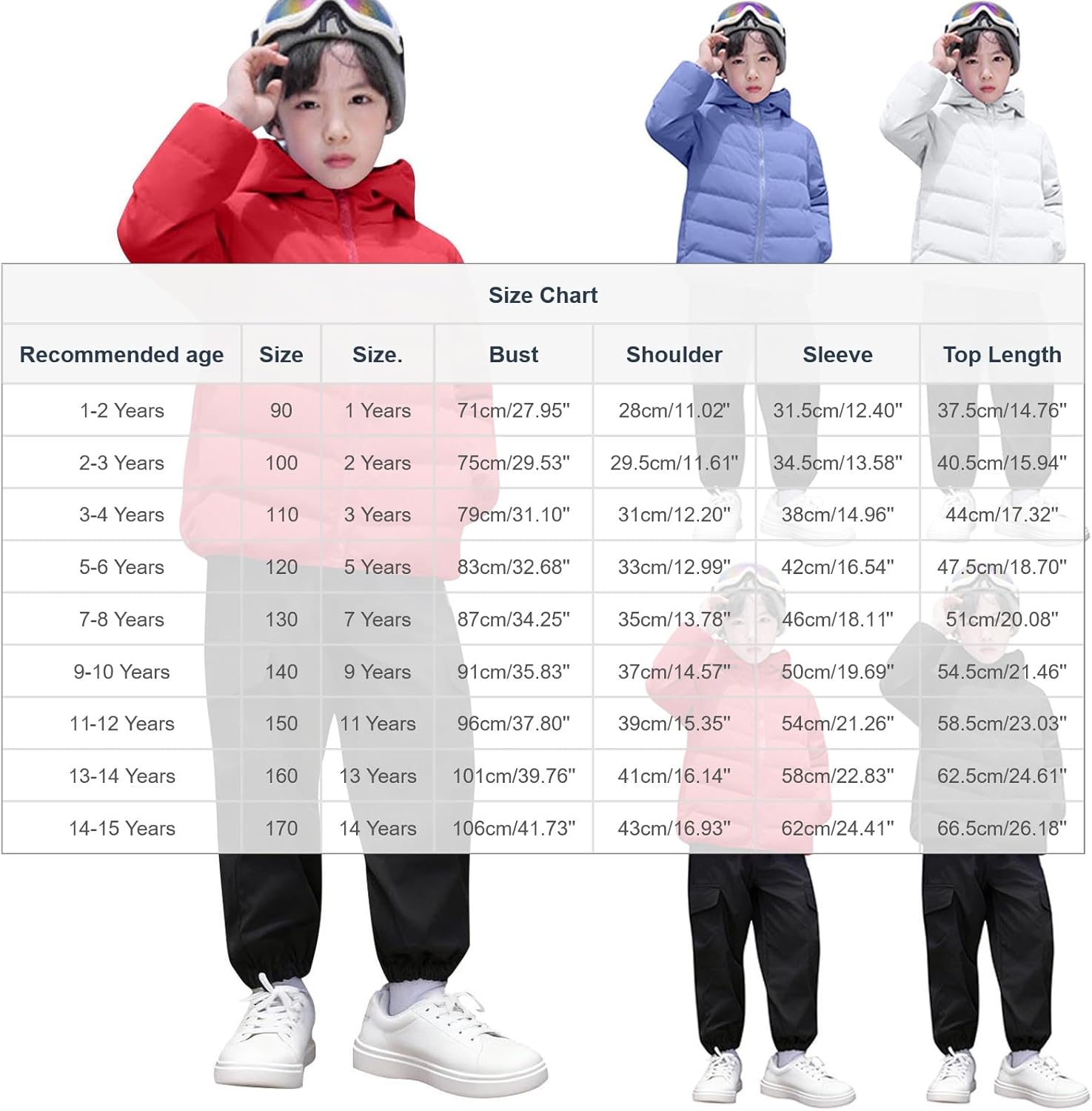 Toddler Boys Girls Puffer Jacket with Hood Down Winter Coats Kids Hooded Padded Warm Outerwear 1-15 Years
