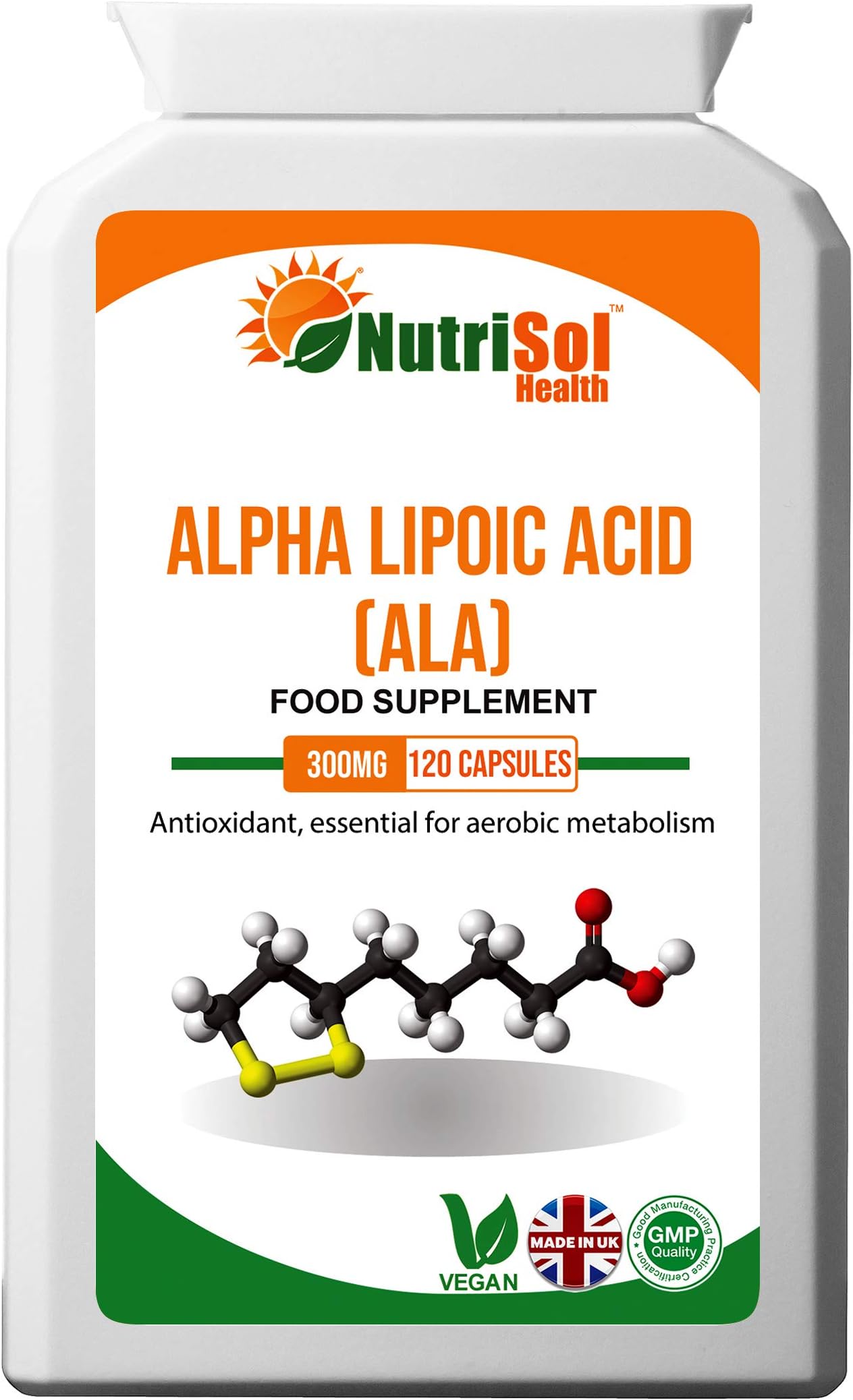 Alpha Lipoic Acid (ALA) 300mg 120 Vegan Capsules | 50-50 Blend RALA and SALA | Daily ALA Supplement | GMP Quality Food Supplement | Made in The UK