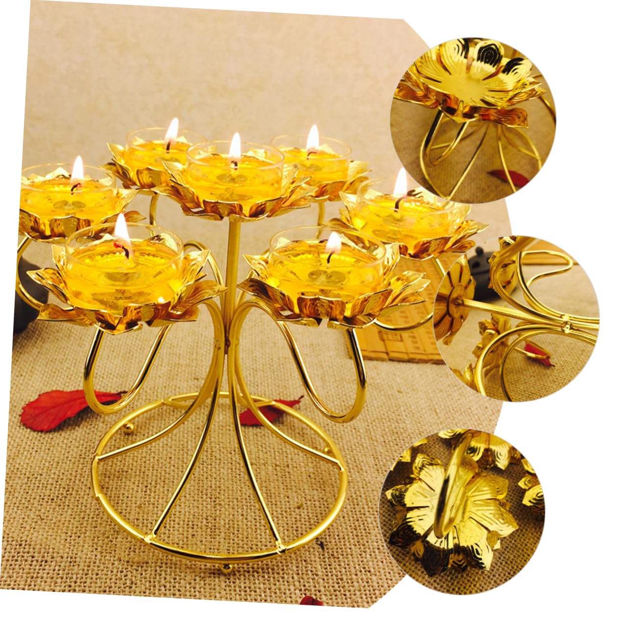 Portacandele A 7 Fiori in Metallo Portacandele Tealight Per Decorazioni Di Nozze Feste E Anniversari