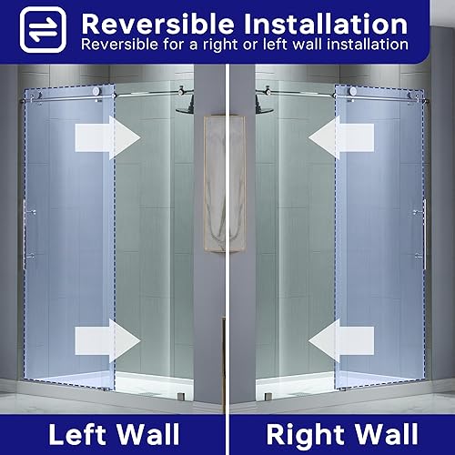 Miniatura 35 de WOODBRIDGE Puerta de ducha sin marco de 44-48 pulgadas de ancho x 76 pulgadas de alto, vidrio templado transparente de 3/8 (0.394 in) con película a