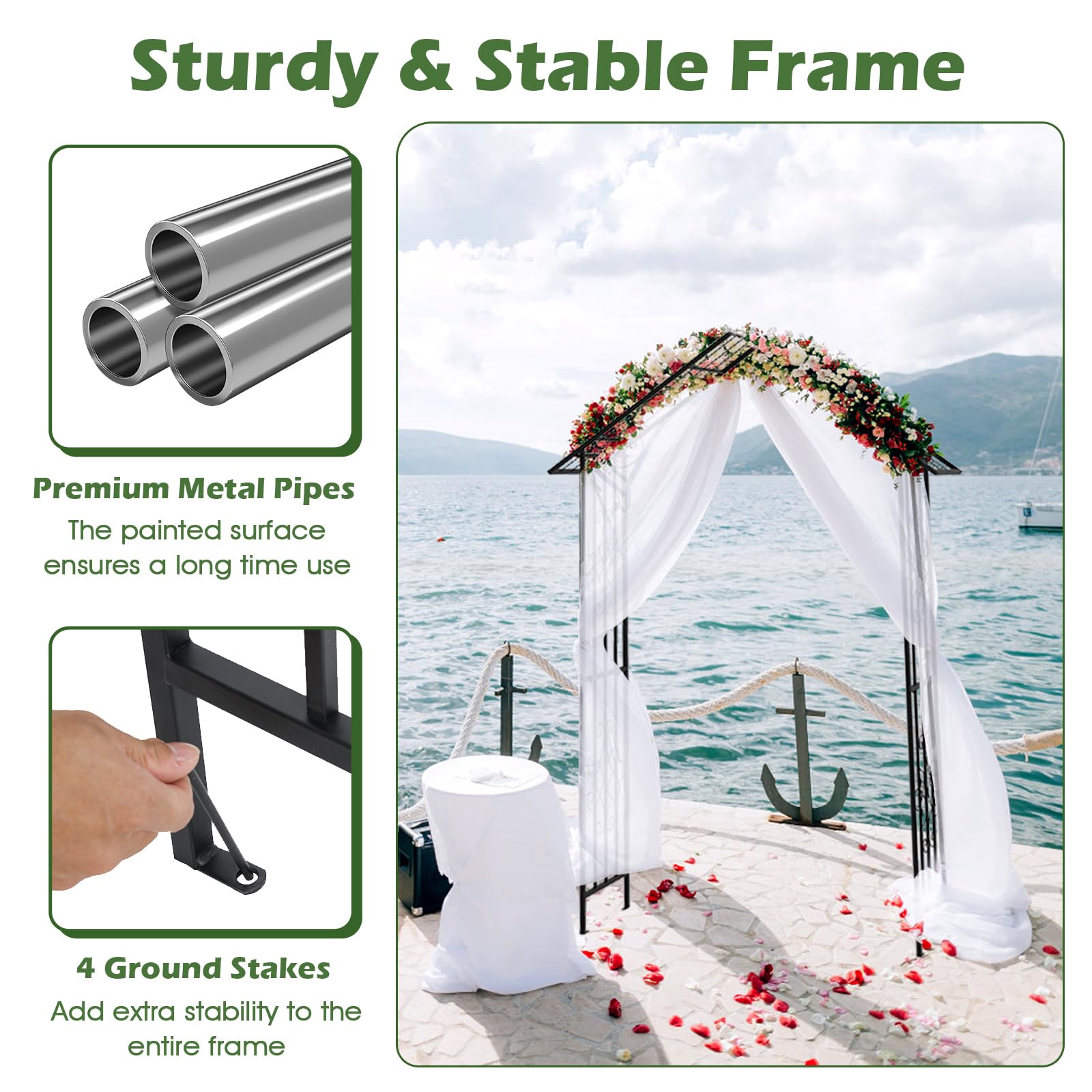 HOMASIS Arco da giardino in metallo, per rose e piante rampicanti, supporto per piante rampicanti, con 4 picchetti per matrimoni, giardino, feste, tralicci, traliccio, rose, supporto per piante, 140 x
