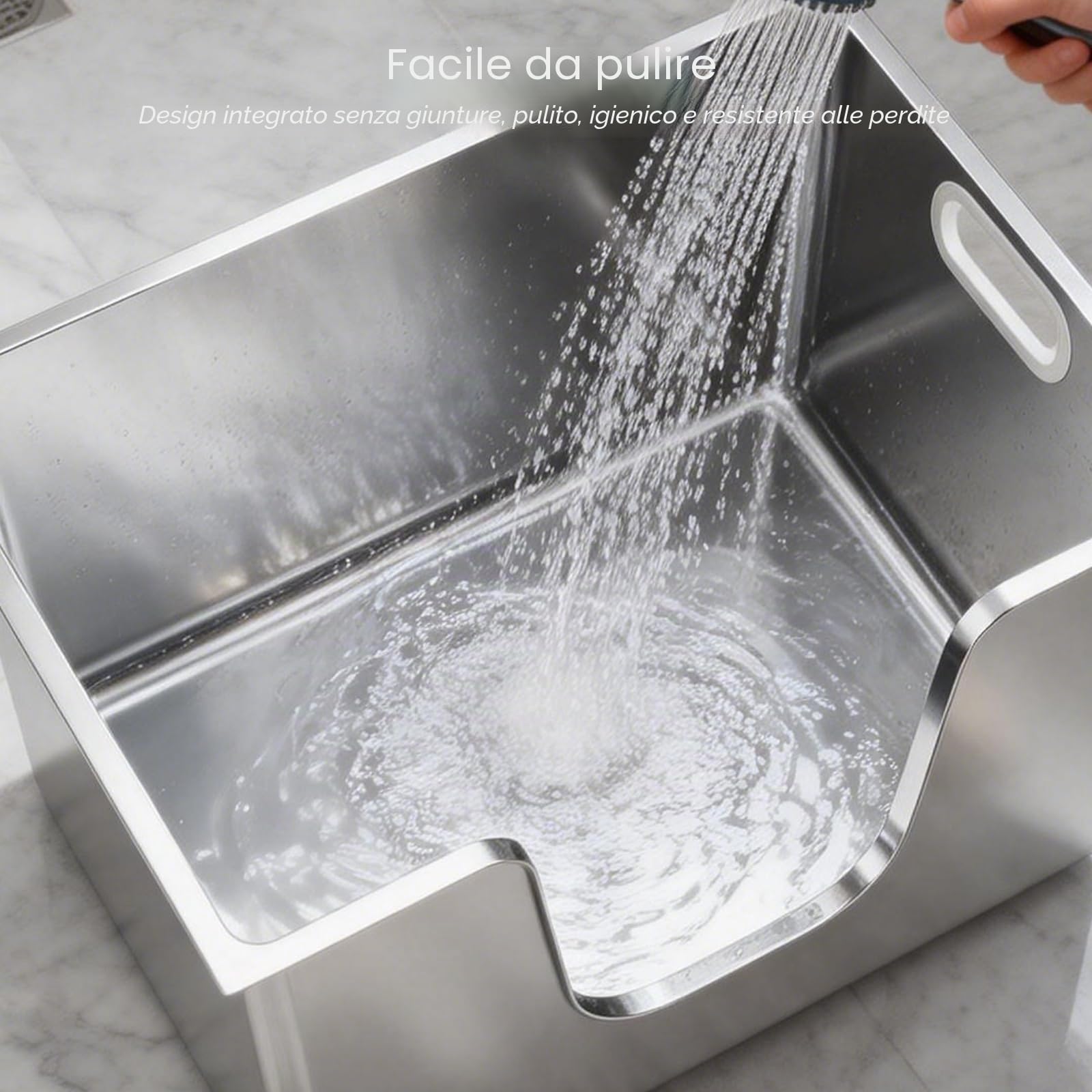 PTLOM Lettiera per gatti in acciaio inox, XL, con lati alti 35 cm, antiruggine, a prova di perdite, ingresso basso per gatti anziani, ruote per un facile spostamento, ideale per famiglie con più gatti