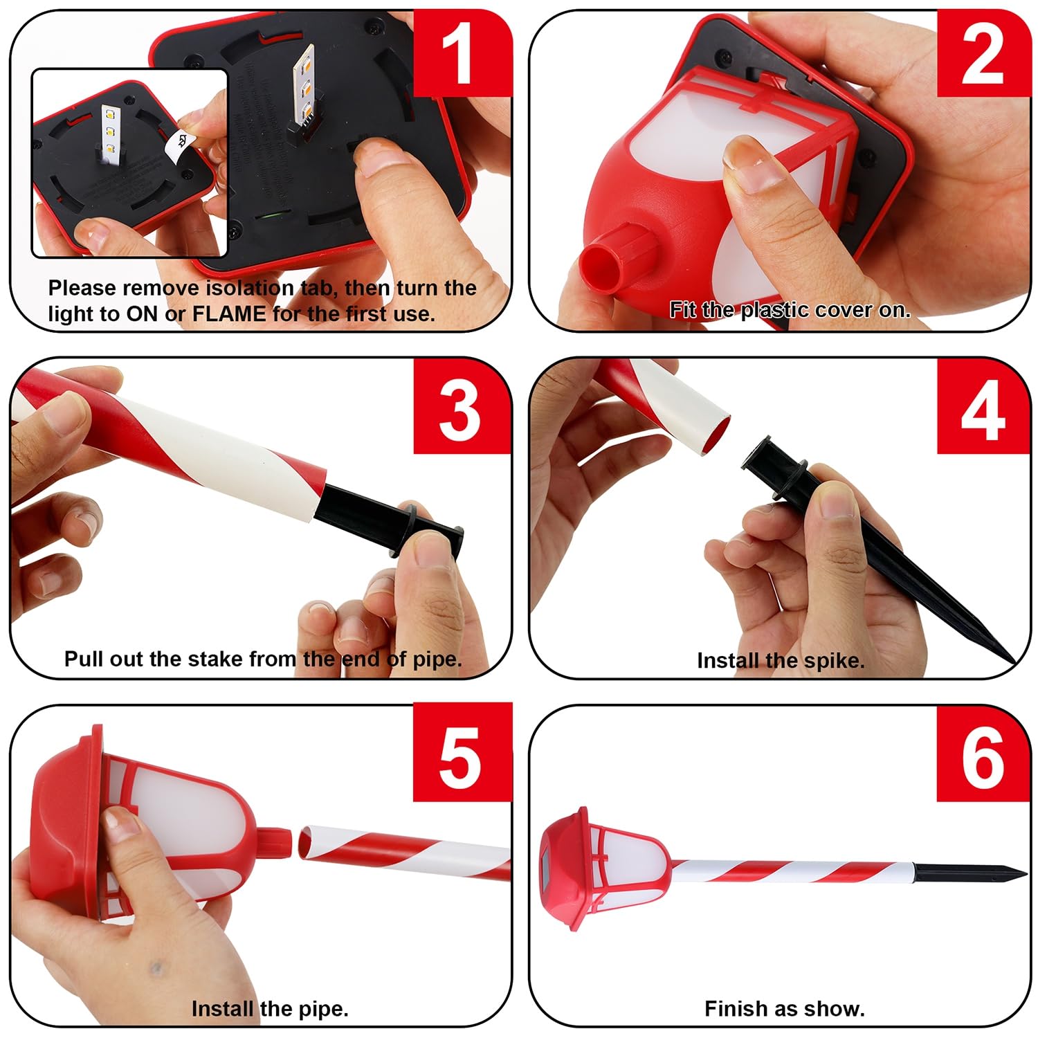 Dynaming 9 Pack Outdoor Solar Flimmern Flamme Taschenlampe, Rot & Weiß Candy Schilf Weihnachten Wegmarker, Wasserdicht & Auto Ein/Aus für Weihnachten Patio Hof Walkway Auffahrt