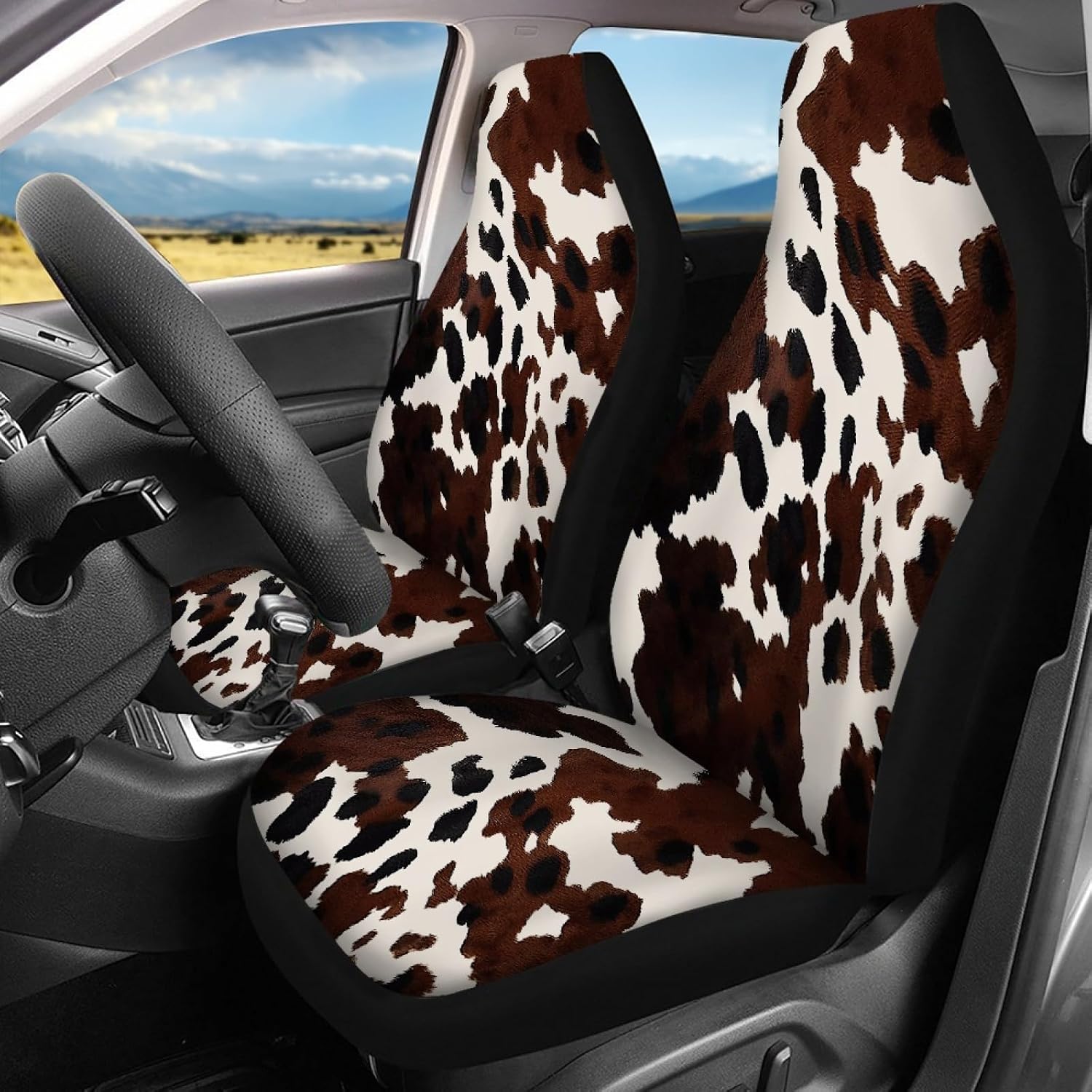Wanyint Cows Print Car Seat Cover Full Set of 2pc Breathable Front Seat Cover Protector Auto Interior Accessories for Travel Vacation Outdoor