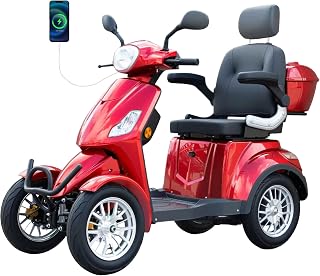4-Wheel Mobility Scooter Heavy Duty Electric Scooter All-Terrain Powered Scooter for Adults & Seniors, 1000W Motor, Long Range 31 Miles, Max Load of 510lbs, 3-Speed, Red