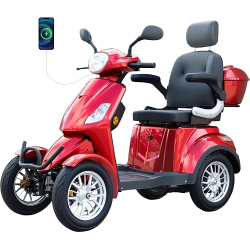 4-Wheel Mobility Scooter Heavy Duty Electric Scooter All-Terrain Powered Scooter for Adults & Seniors, 1000W Motor, Long Range 31 Miles, Max Load of 510lbs, 3-Speed, Red