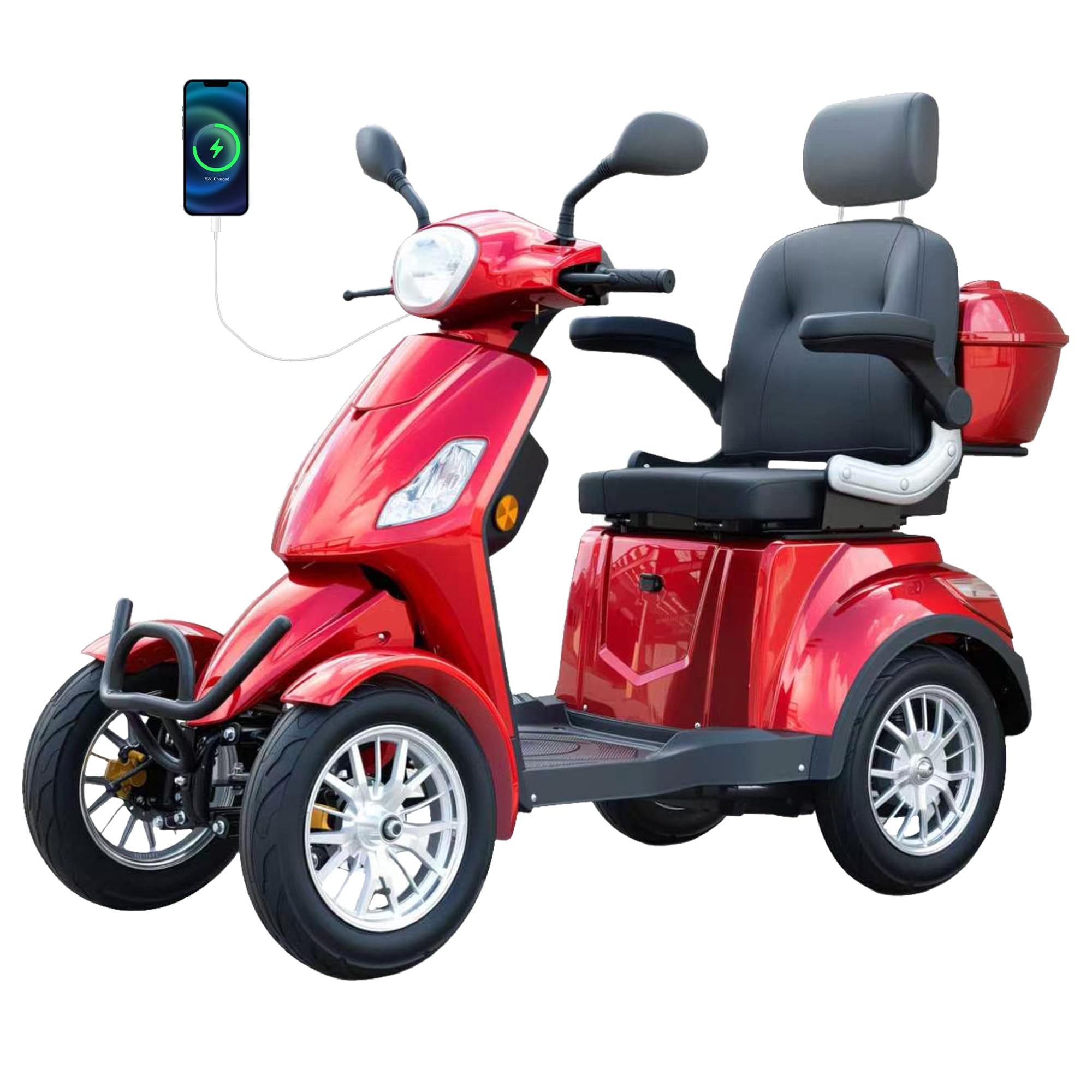 4-Wheel Mobility Scooter Heavy Duty Electric Scooter All-Terrain Powered Scooter for Adults & Seniors, 1000W Motor, Long Range 31 Miles, Max Load of 510lbs, 3-Speed, Red