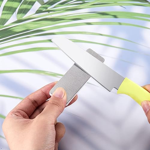 Miniatura 5 de Patelai 2 piezas mini afilador de cuchillos de bolsillo de piedra de doble cara portátil afilador piedra de afilar diamante cerámica afilar