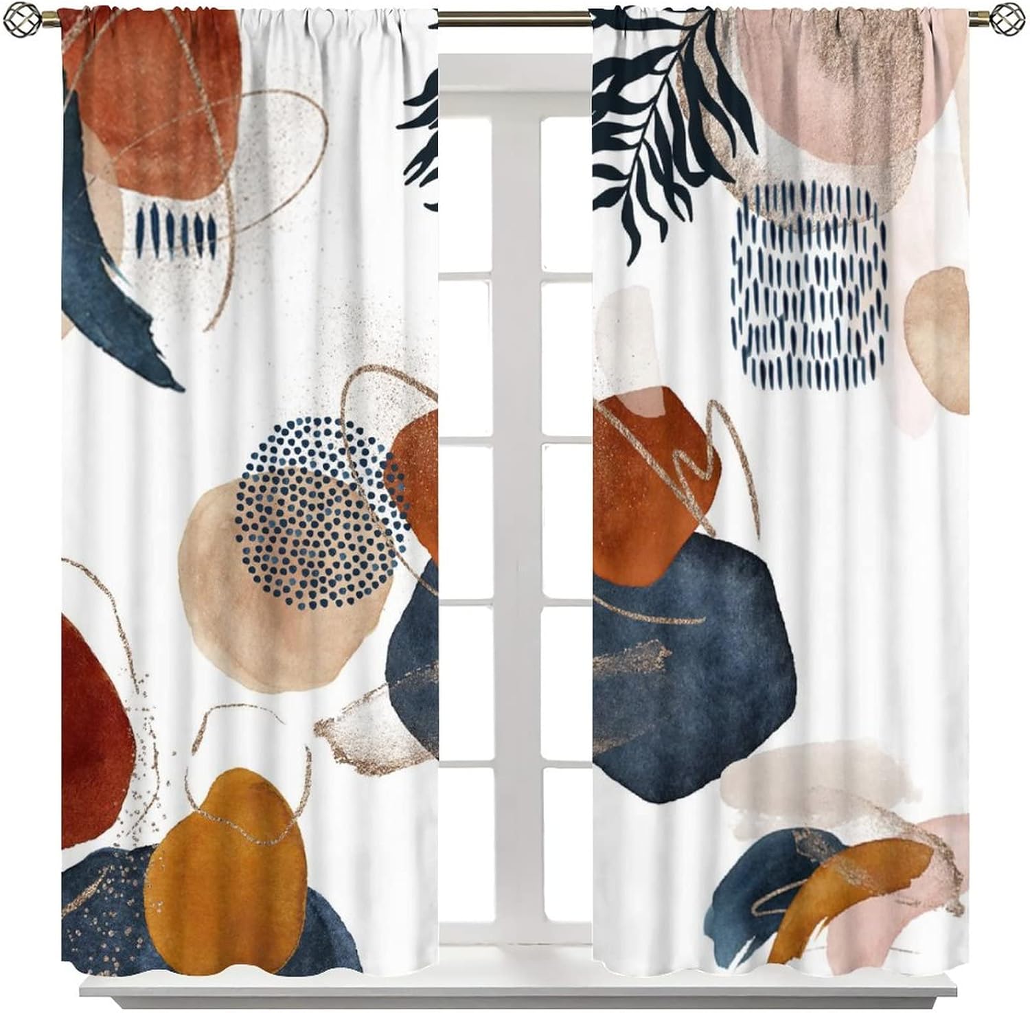 Abstract Modern Art Blackout Curtains for Living Room,Retro Mid Century Leaves Bohemian Geometric Floral Plant Window Drapes - Thermal Insulated and Noise Reduction,2 Panels 63L x 21Ws