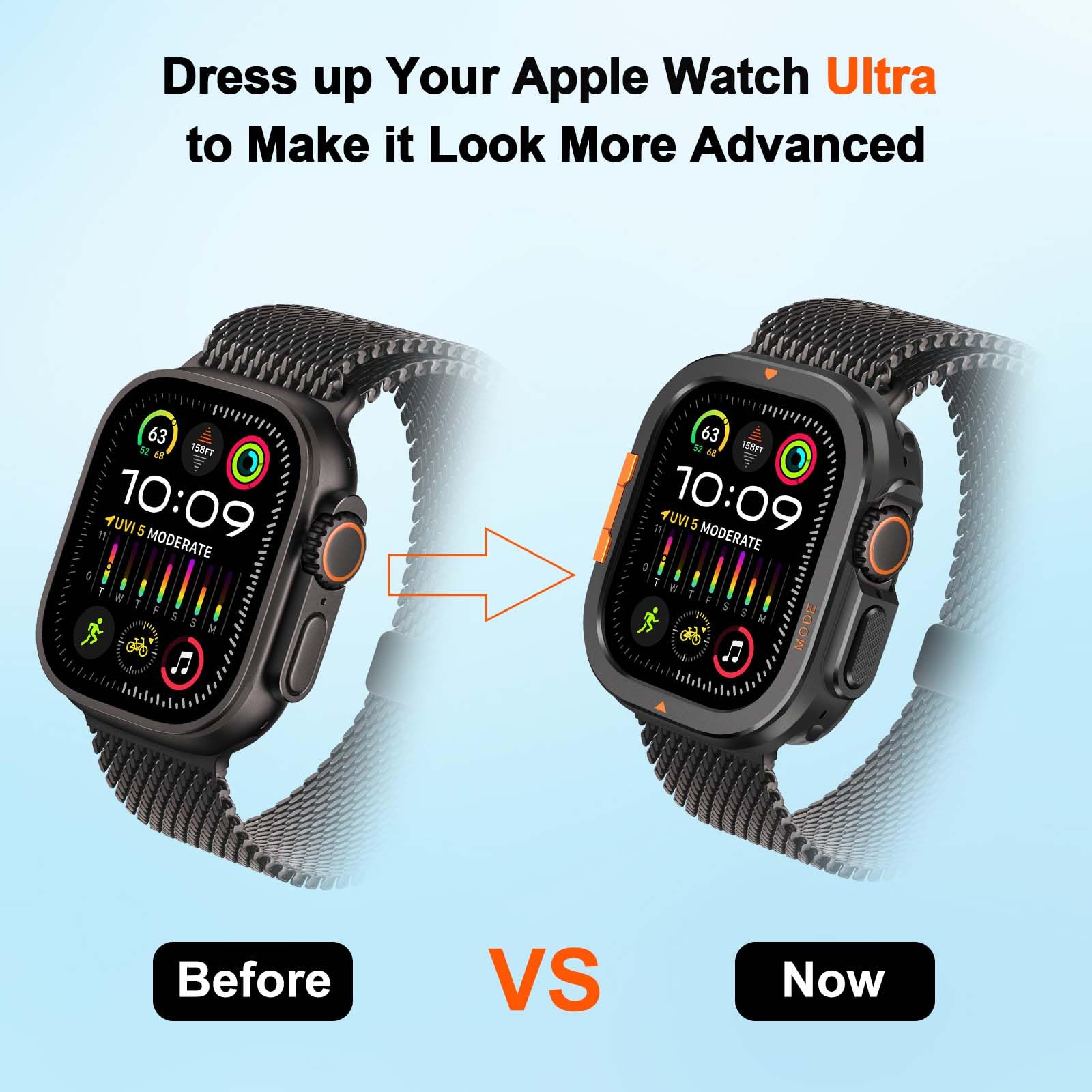 2 in 1 Hülle Kompatibel mit Apple Watch Ultra 3/2/1 49mm, Robuste Schutzhülle mit Rückrahmen für iWatch 49 mm, Schwarz