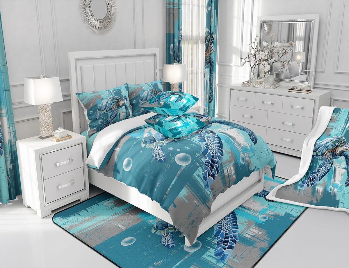 Feelyou Sea Turtle Throw Pillow Cover 22"x22"Set of 2 Soft Vintage Abstract Pillow Cases Cushion Cover Blue Messy Rust Decorative Throw Pillow Cases for Sofa Ocean Reptile Tortoise Cushion Cases