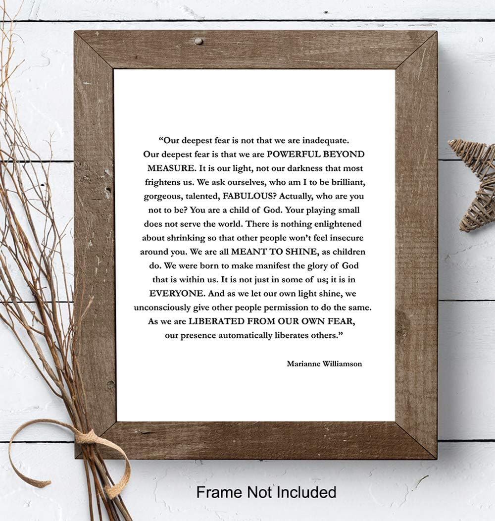 Marianne Williamson Deepest Fear Quote Wall Art Print - Perfect for Office and Home Decor - Makes a Great Affordable Gift - Inspirational and Motivational - Ready to Frame Photo (8X10) - Image 7