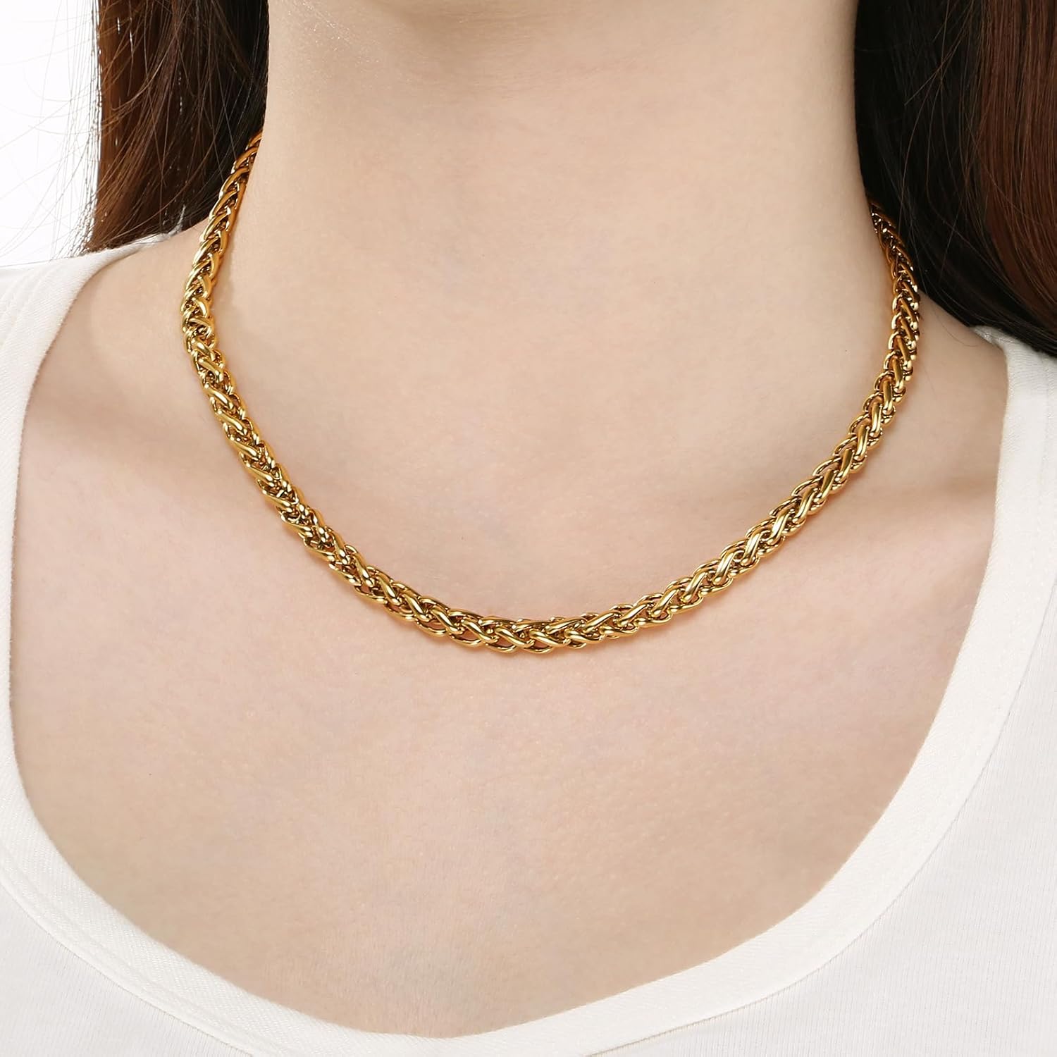 Men Women 316 Stainless Steel Gold Necklace Dragon Bone Chain with Horseshoe Bolt Anchor Clasp 17.91" Jewelry for Men & Women,Unisex - Image 4