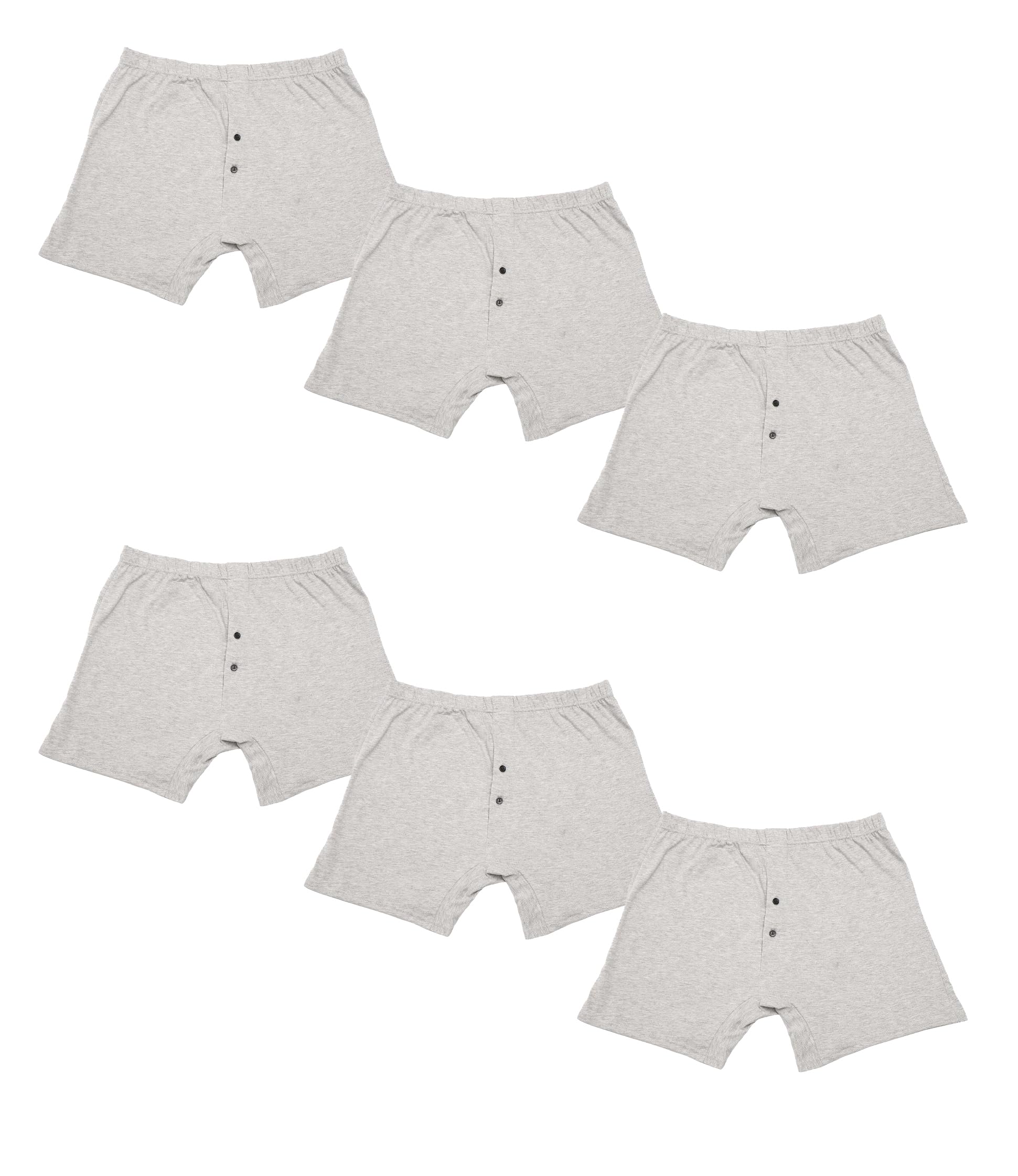 Set 6 Boxer Intimo da Uomo con Bottoni, Cotone, Taglie Forti, Grigio Melange, Nero, Bianco e Blu