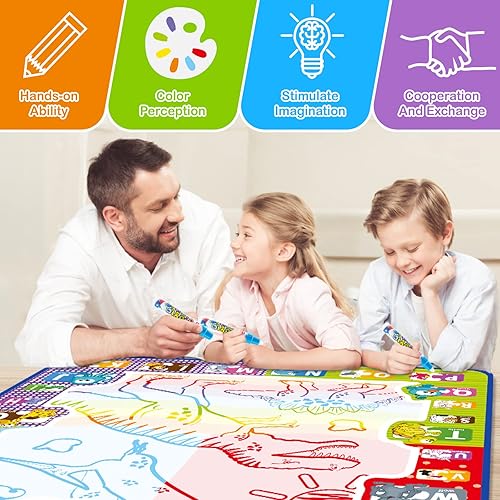 Miniatura 6 de Jasonwell - Tapete de dibujo mágico extragrande de 31 x 31 pulgadas, tapete para dibujar y colorear, juguetes educativos, regalos para niños y niñas