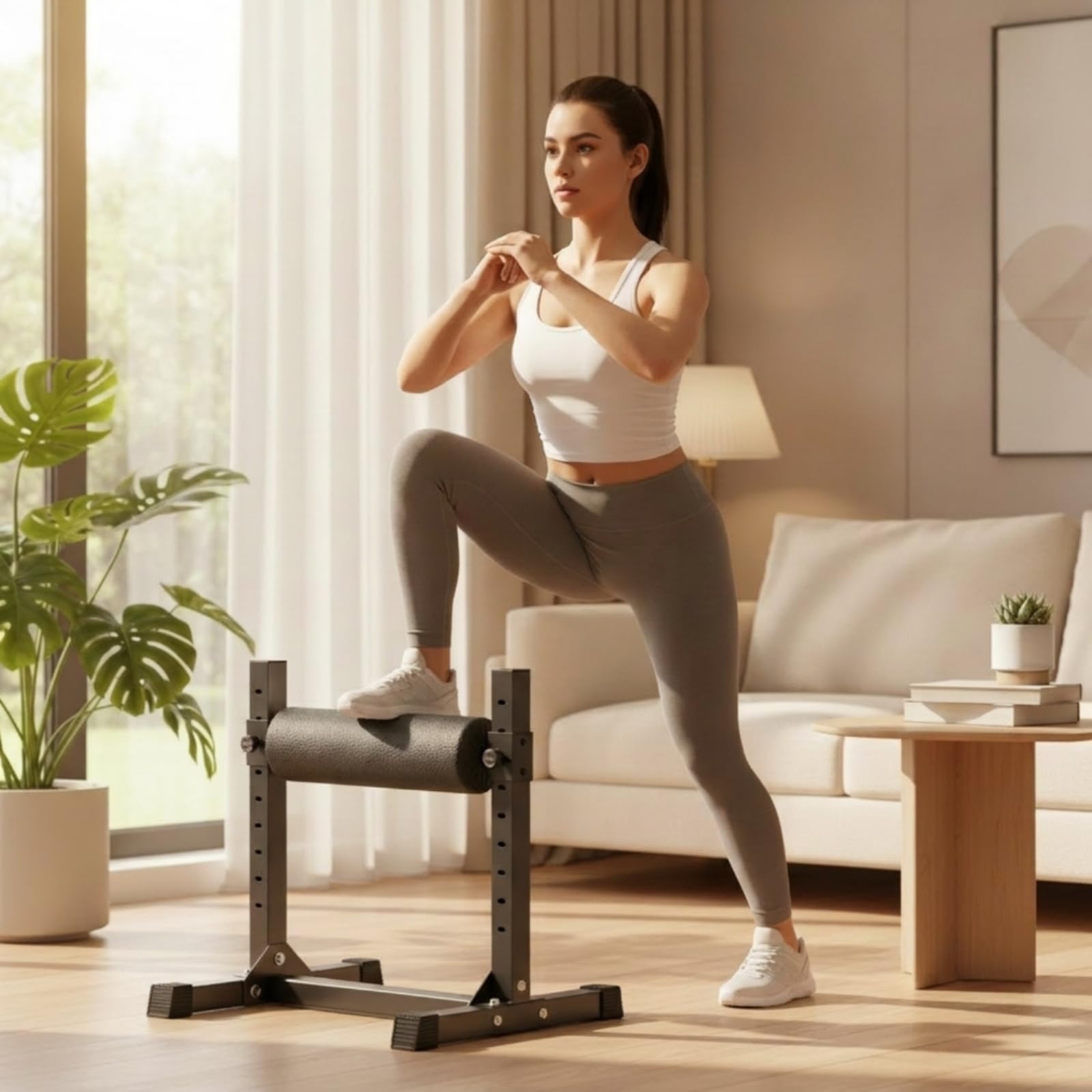 LOVIVER Verstellbarer Beintrainer Bulgarischer Split Squat Stand Rack Trainingsbank Halter mit 9- Höhenverstellung Und Komfortabler Rollenpolsterung aus Stahl PU Und Schaum für Beintraining Athletik