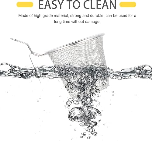 Miniatura 6 de DOITOOL Cesta de acero inoxidable para freír con asa, cesta redonda de malla de alambre para freír chips franceses (6.9 x 4.3 x 3.7 in)