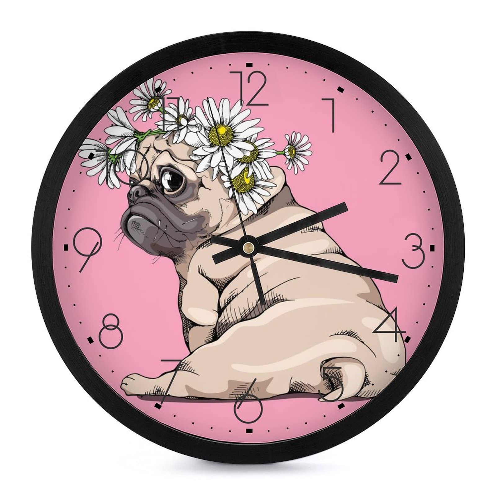 Horloge Chien Carlin en Fleur 25.4cm | Idée Cadeau Originale