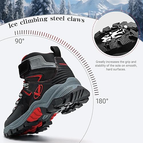 Miniatura 2 de Littleplum Botas de nieve para niños, botas cálidas de invierno, antideslizantes, para senderismo, al aire libre, botas de tobillo para niños