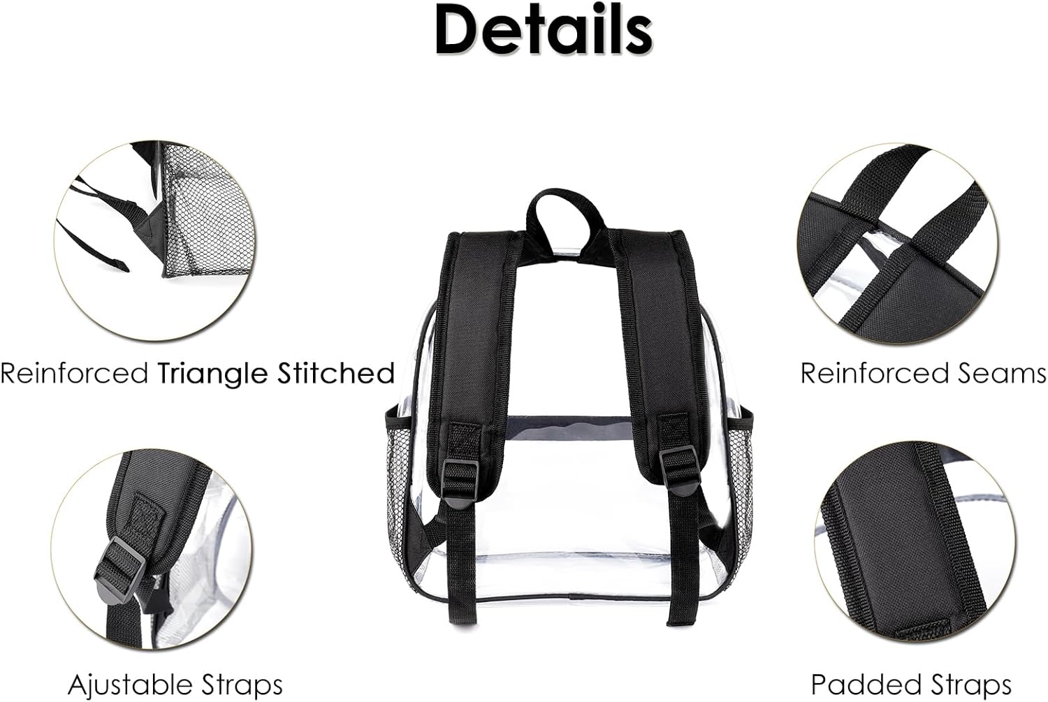 Keepcross Clear Backpack Stadium Approved 12x6x12 Clear Bag with Reinforced Straps for Stadium Events, Sports, Festivals, Concerts, Games, Small Transparent Backpack for Women & Men