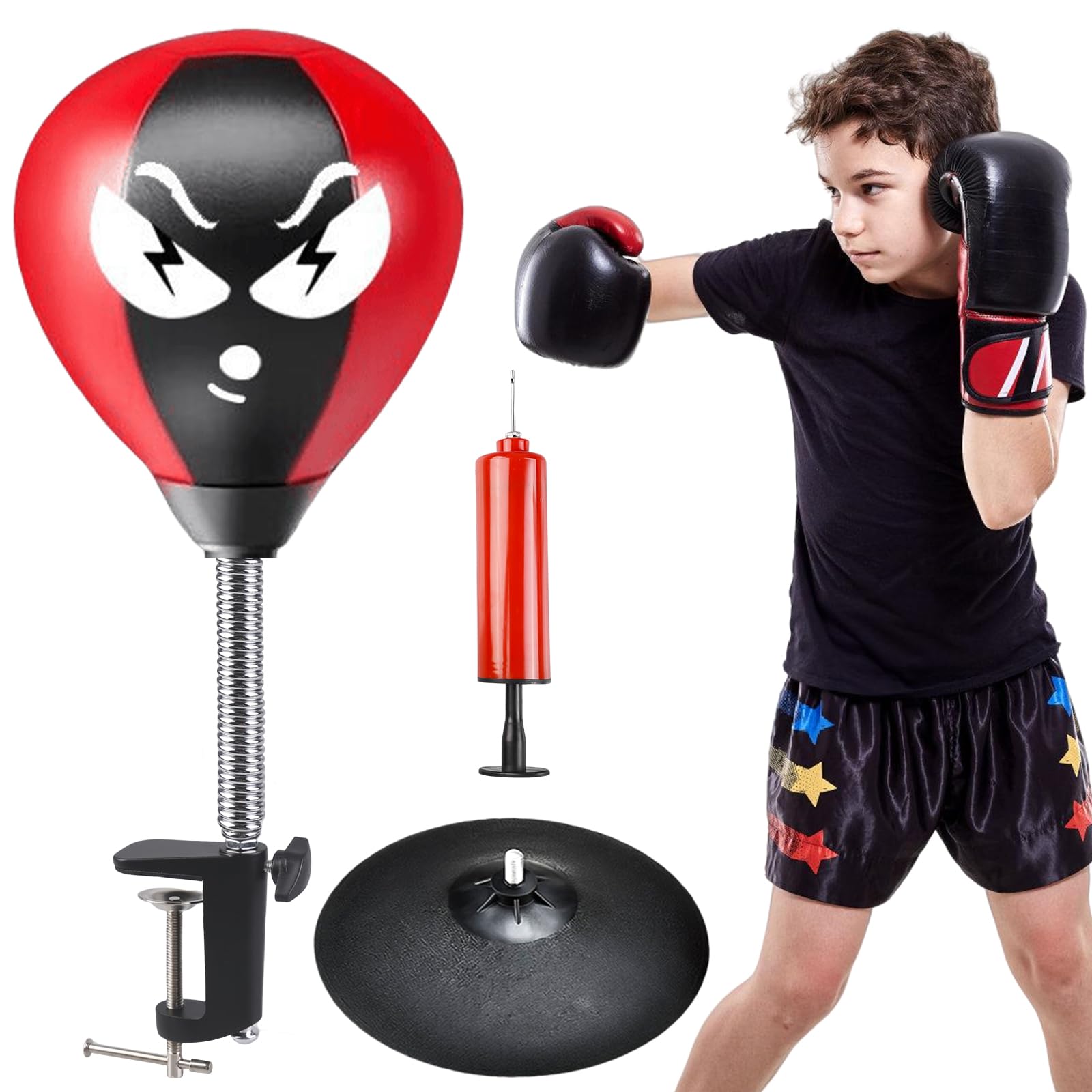Borsa da scrivania da boxe da tavolo con forti ventose e morsetto da tavolo, per alleviare lo stress, per ufficio, ufficio, come regalo divertente per i colleghi (nero e rosso)