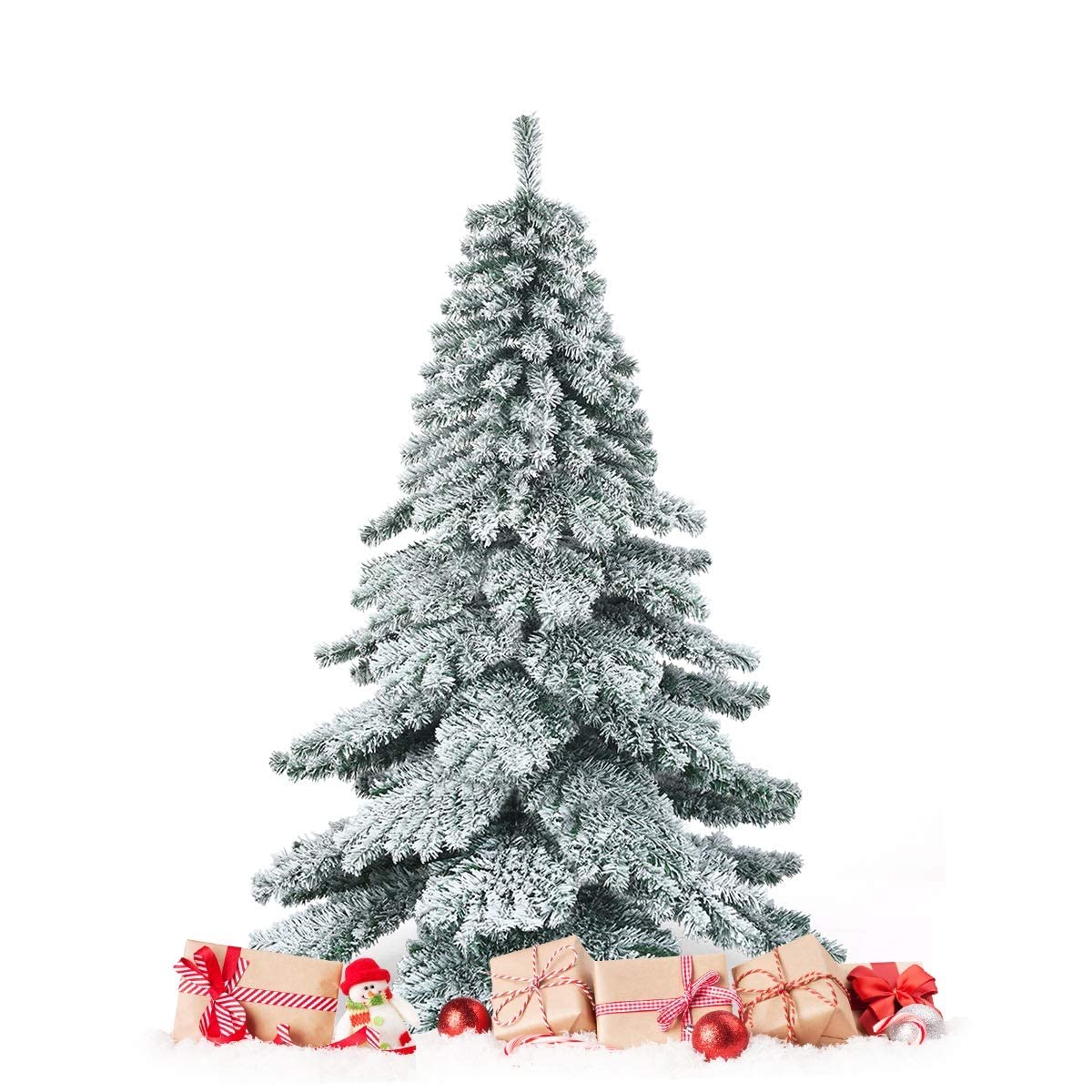 Happygrill 6 Feet Flocked Artificial Christmas Tree Hinged