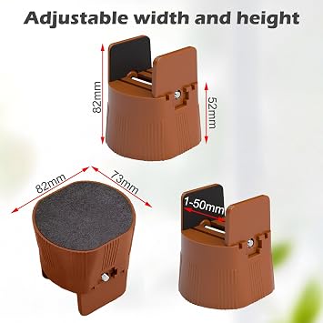 4 Pcs Bed Risers, Bed Raisers, Table Leg Extenders with Screw Clamp, Desk Riser Blocks Fit 1-50mm Width Furniture Feet & Height Adjustable 60-80mm, Chair Risers Extenders for Sofa TableBrown