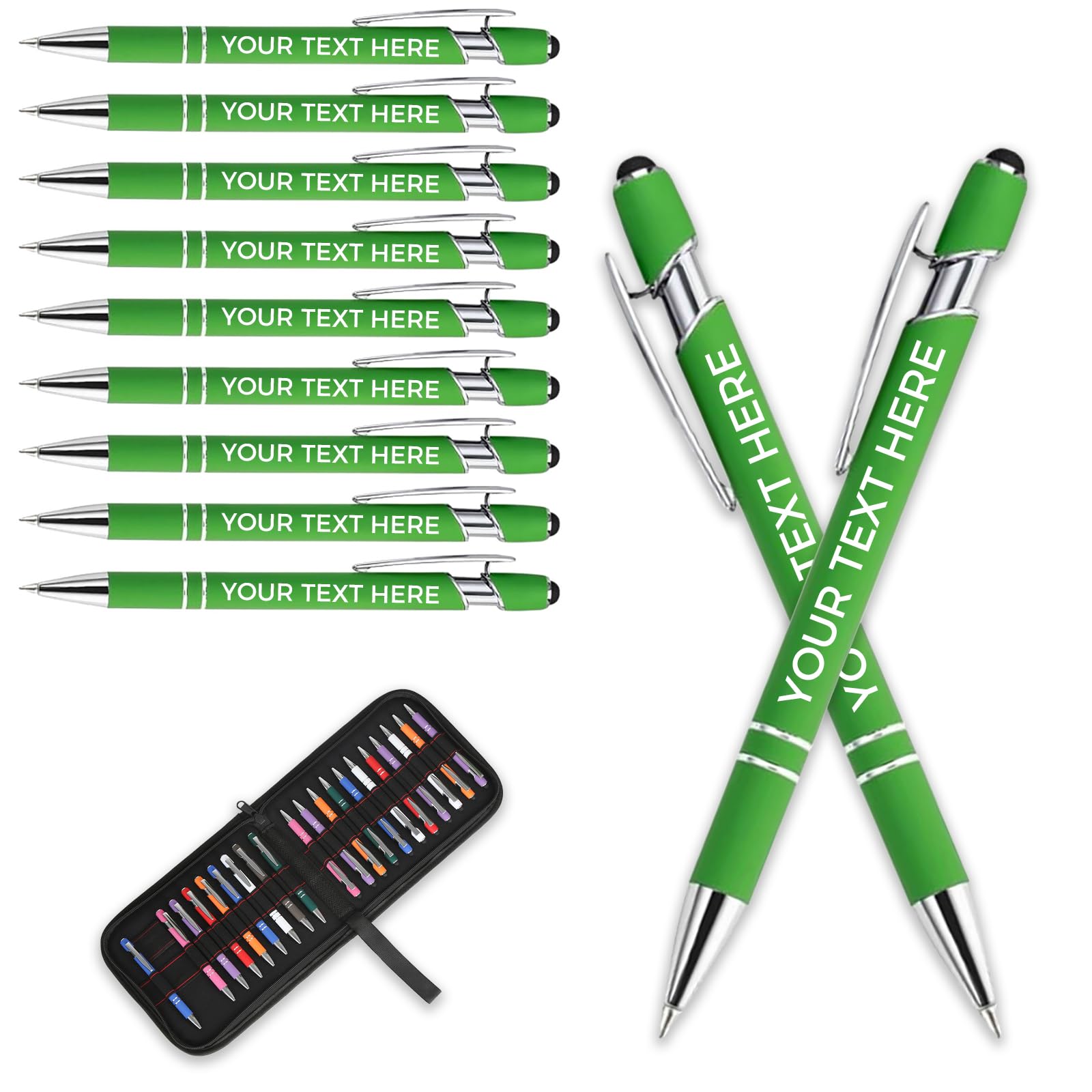 Personalised Pen Metal Ballpoint Pens With Stylus,Customised Text Engraving Bulk Wholesale Pens - Ideal For Business Promotions, Schools, And Event Giveaways, Personalised Gifts (Green, 10Pcs)