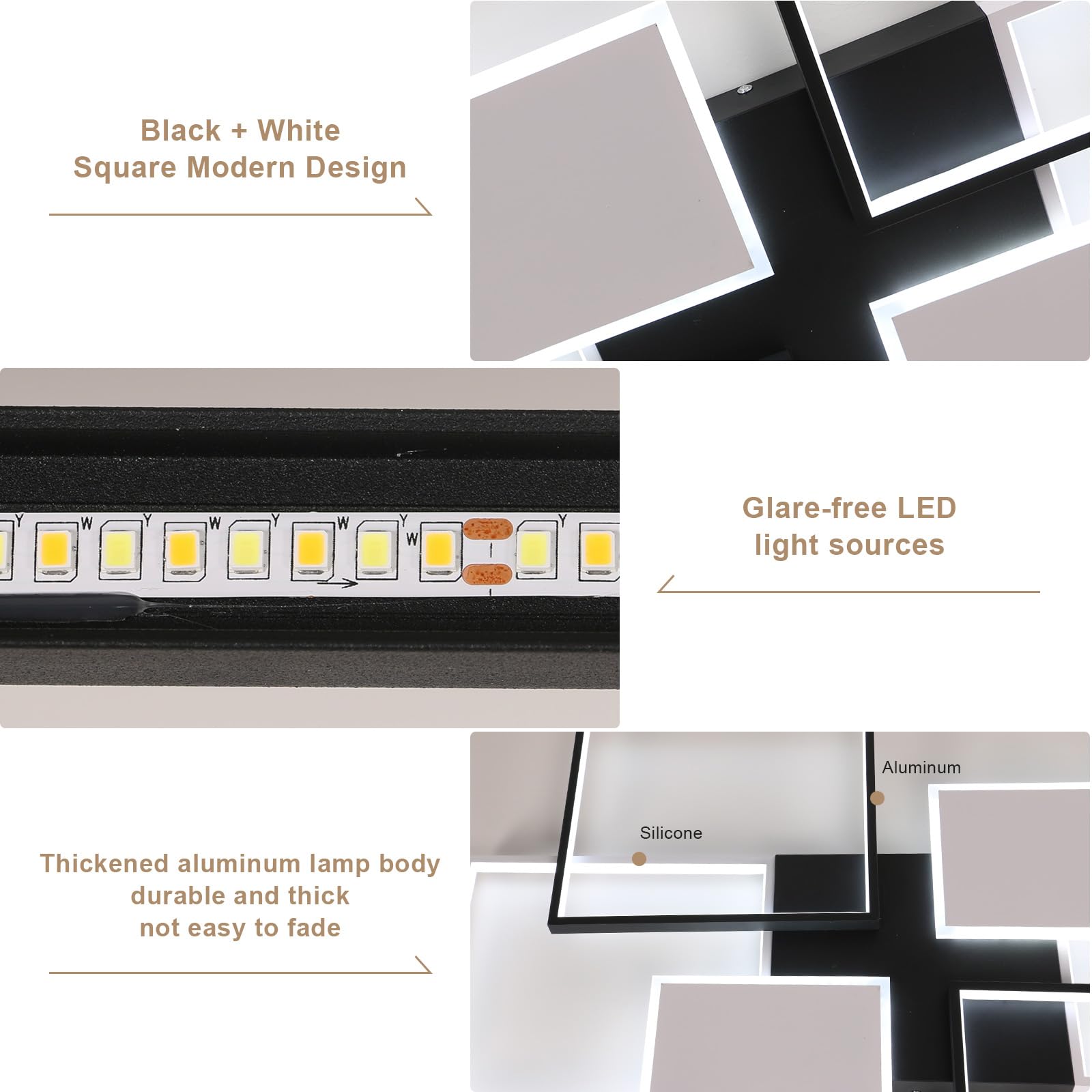 LED Deckenleuchte Dimmbar, 72W 8100LM Deckenlampe mit Fernbedienung 3000-6500K, Moderne Deckenbeleuchtung Quadratisch Design für Schlafzimmer Wohnzimmer Esszimmer (Weiß+Schwarz, 110CM)