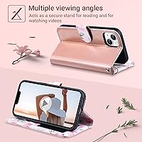 Vista 3 de ULAK Funda tipo cartera compatible con iPhone 14 para mujer, de piel sintética, diseño floral, con tarjetero y función atril, funda protectora tipo