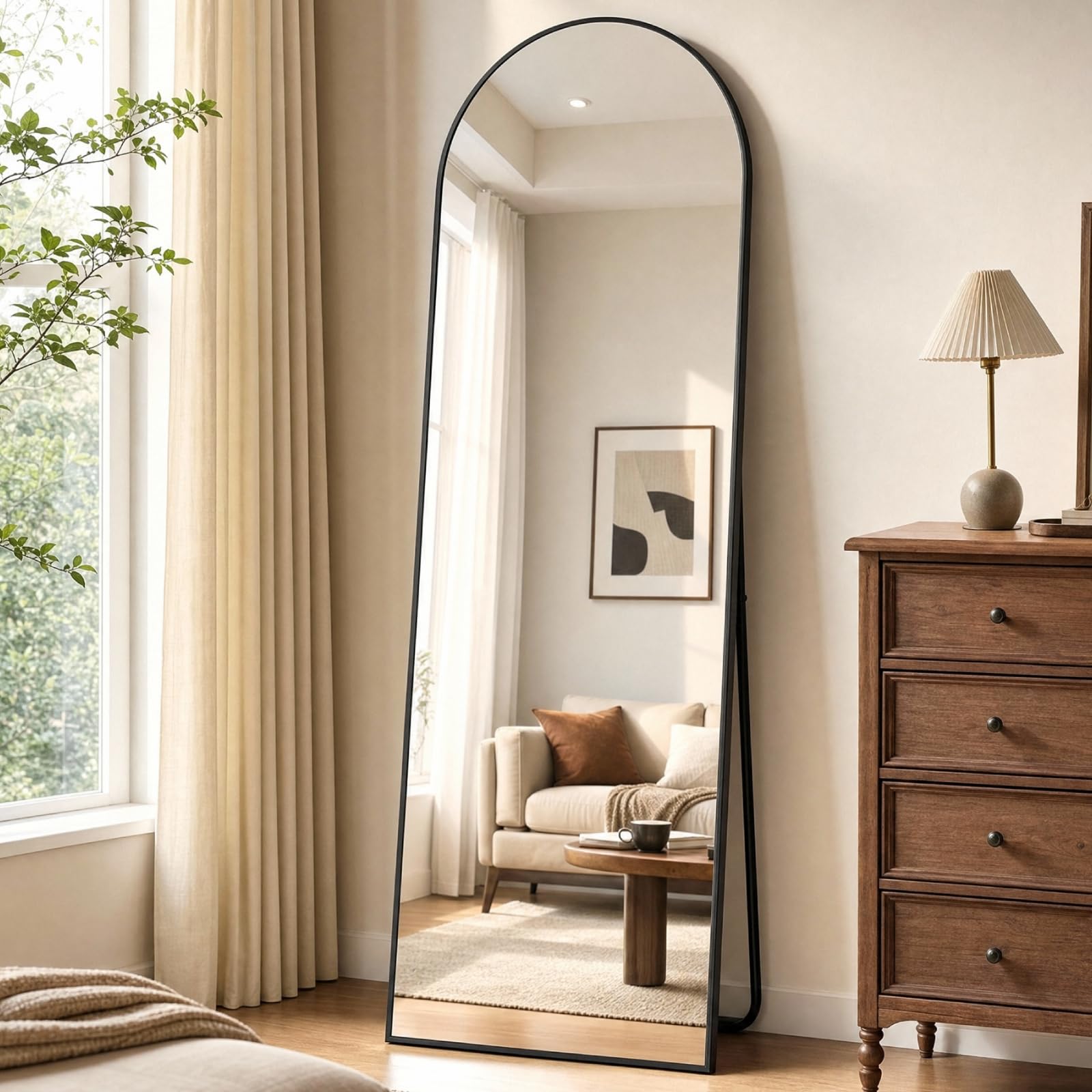 Clevich Specchio da Terra Curvo, 162 x 50 cm, Specchio da Parete con Cornice in Alluminio per Camera da Letto,Bagno,Ingresso e Corridoio, Nero