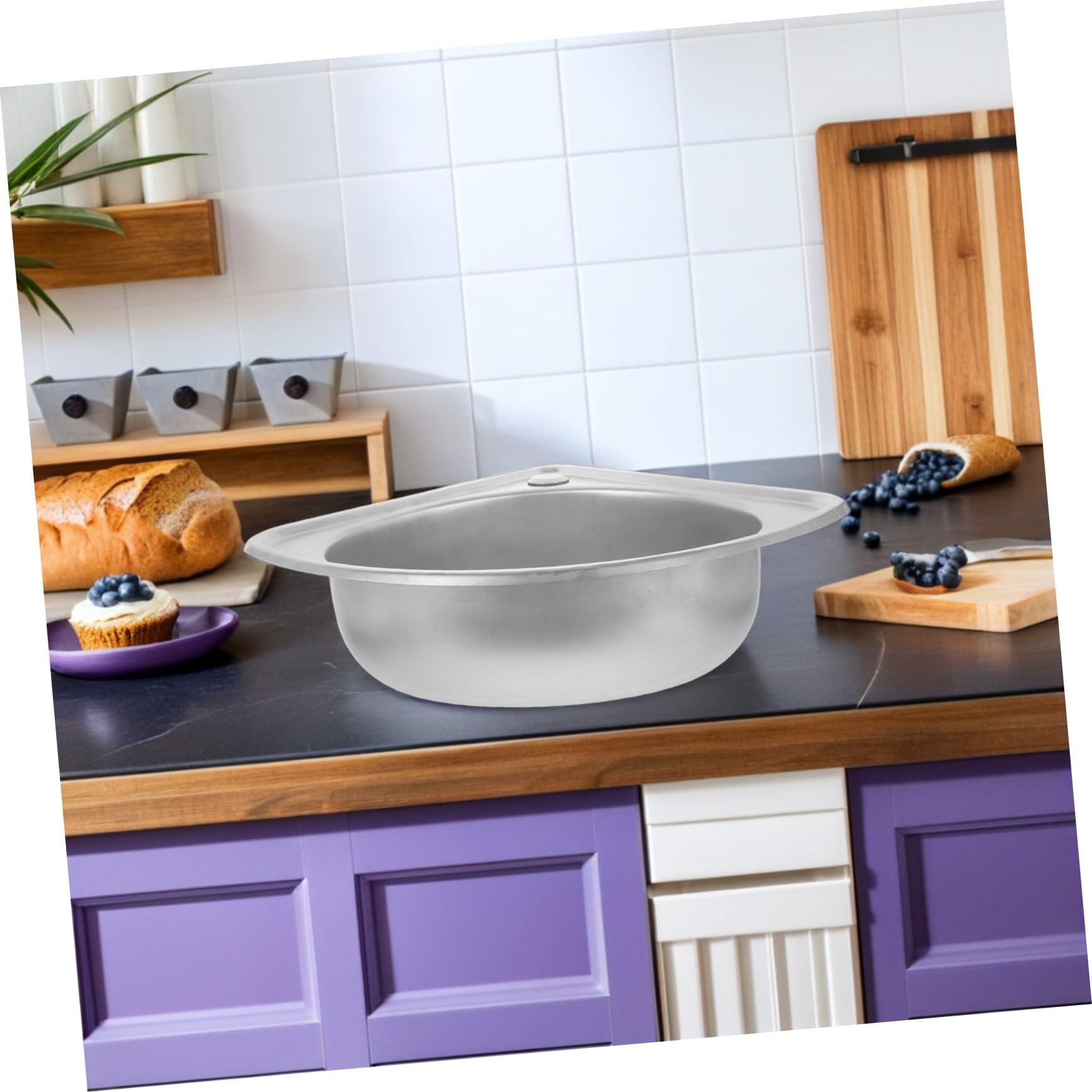 INOOMP Fregadero Portátil de Acero Inoxidable para Caravana Diseño Forma de Abanico para Optimizar Esquinas Lavabo Pequeño para Cocina y Lavado Motorhome Resistente y