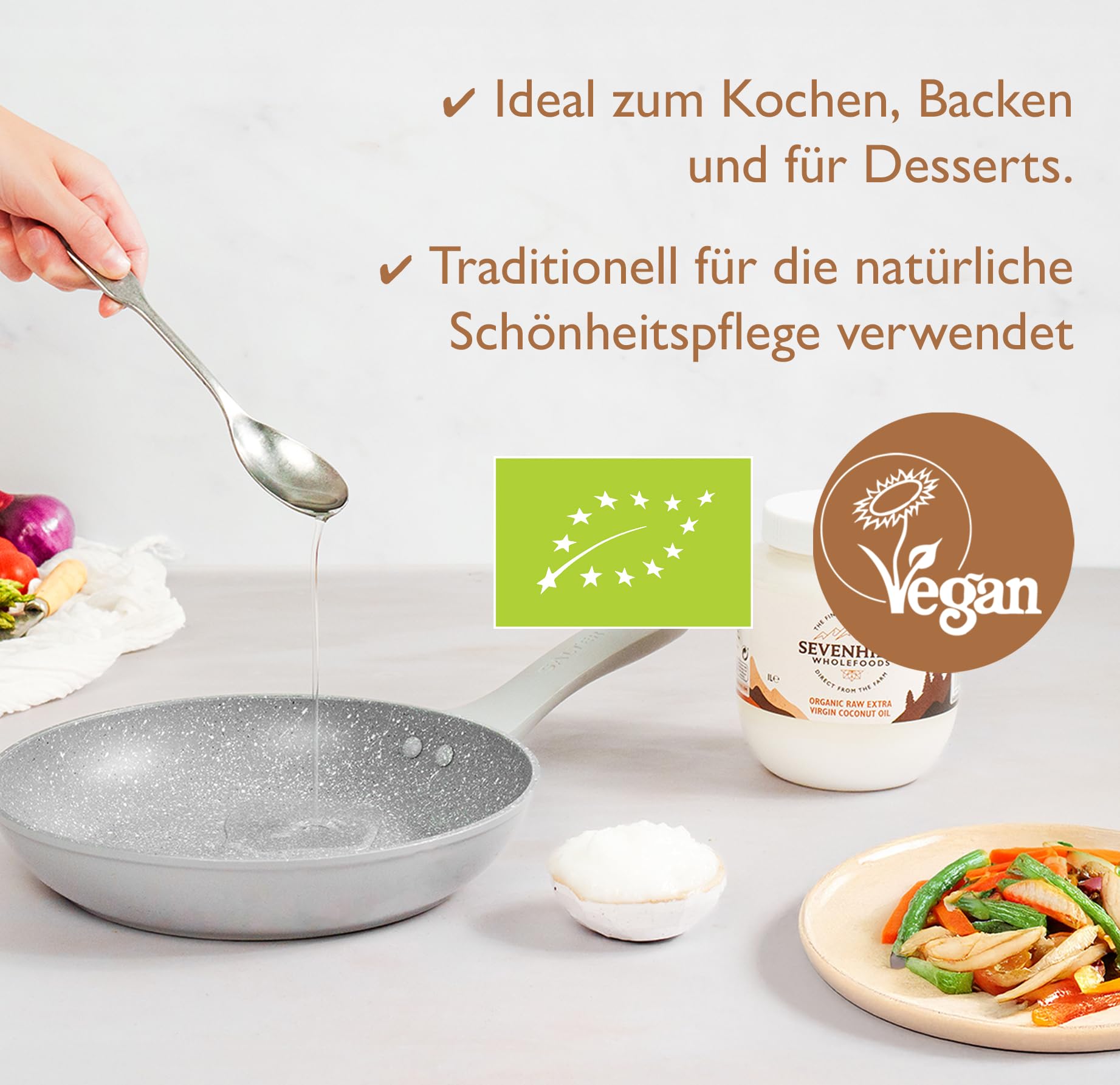 Sevenhills Wholefoods Kokosöl Bio 5L, Extra Vergine, Nativ, Roh, Kaltgepresst, zum Kochen & Backen, für Haut & Haare