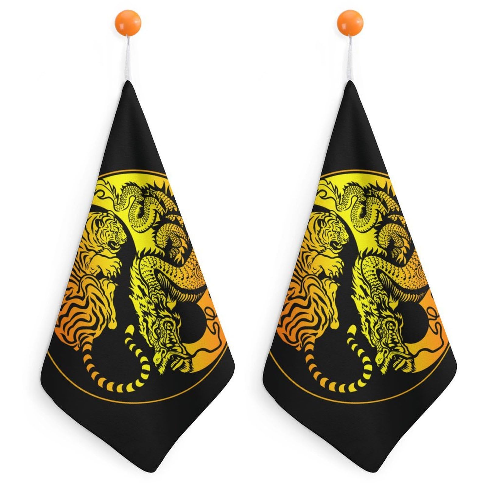 TXFBTRFSA Ying And Yang Dragon Tiger Hand Towels with Hanging Loop Kitchen Towel Handkerchiefs Cleaning Cloths
