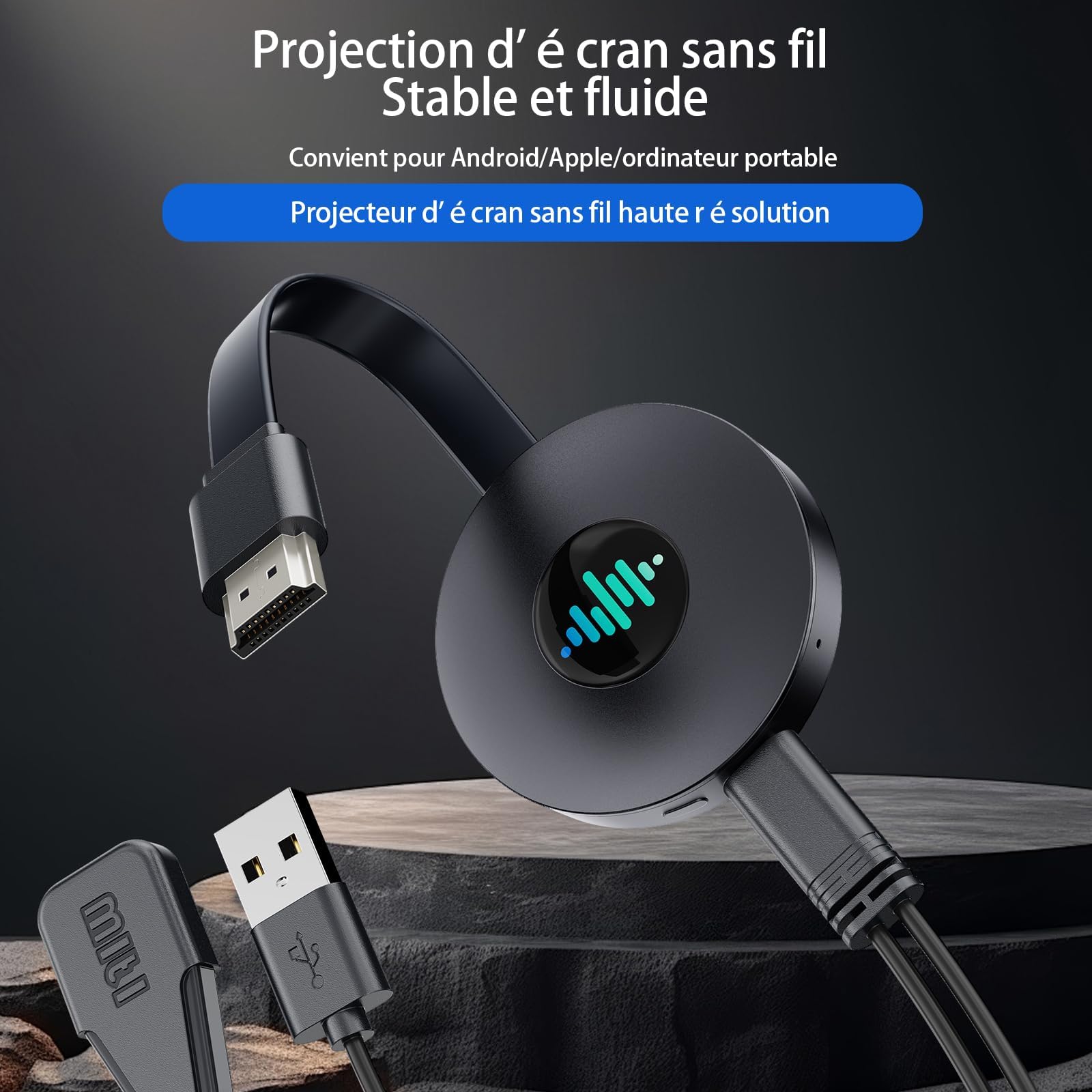 5G Dongle HDMI sans Fil, 4K Adaptateur Affichage Miracast/AirPlay/DLNA - Transmission Écran pour iPhone, Android, Windows, Mac vers TV, Projecteur, Moniteur (Noir nacré)
