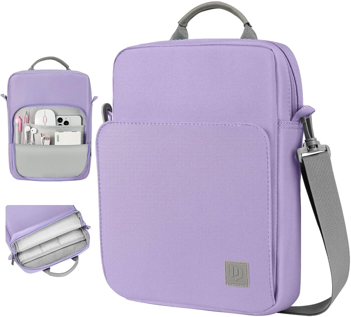 Funda de transporte para funda de tableta Dadanism de 9-11 pulgadas con correa para el hombro | Compatible con iPad (A16) de 11", iPad de 10ª generación de 10,9", iPad Air M4/Pro M5 de 11", iPad de 9/8/7 de 10,2", Galaxy Tab A11+ Plus de 11", gris púrpura