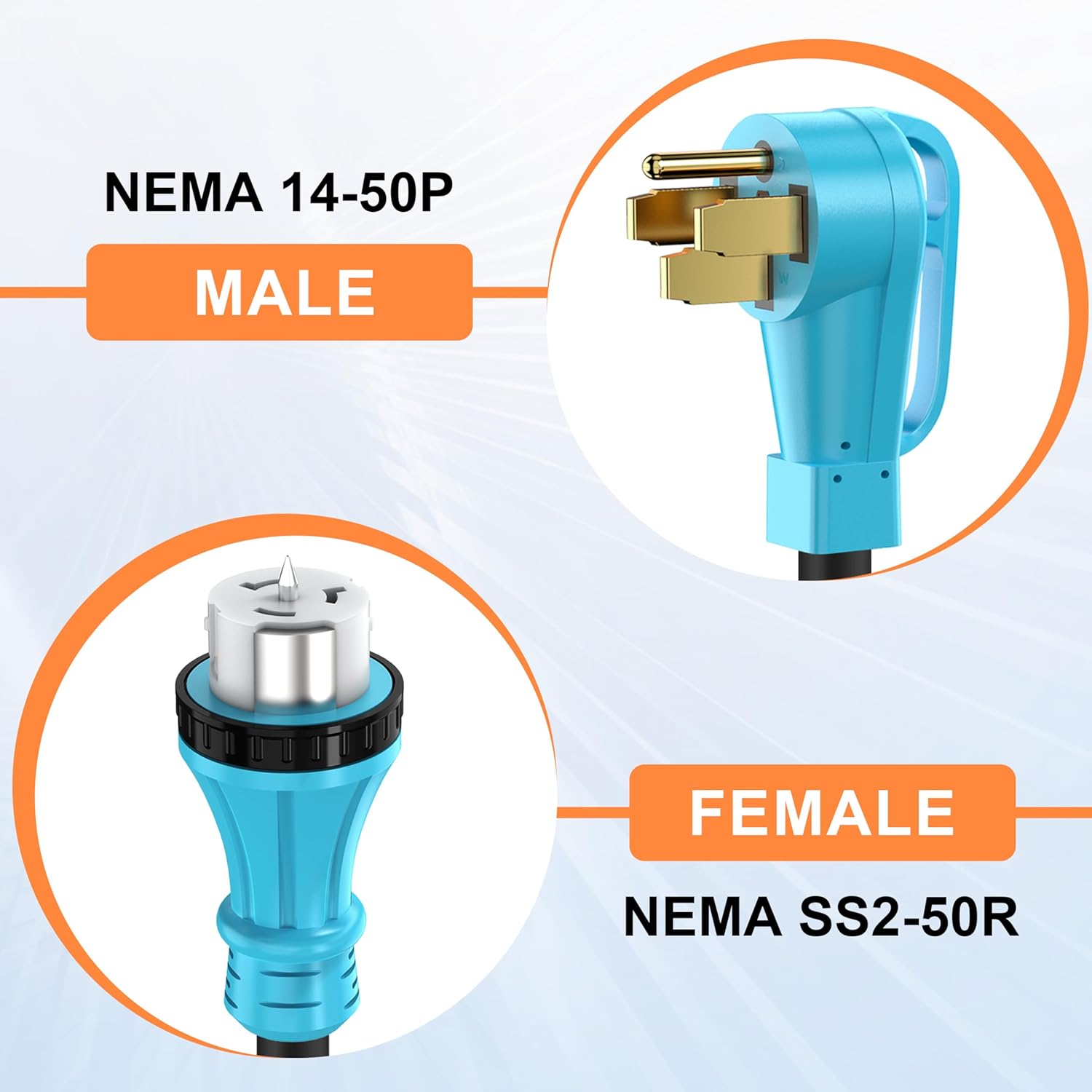 50 Amp 6.6 Feet Generator Extension Cord NEMA 14-50P Male to SS2-50R & CS6364 STW 6/3+8/1 AWG 125/250V Generator Power Cord Twist Lock Connectors for Generator to House UL Listed
