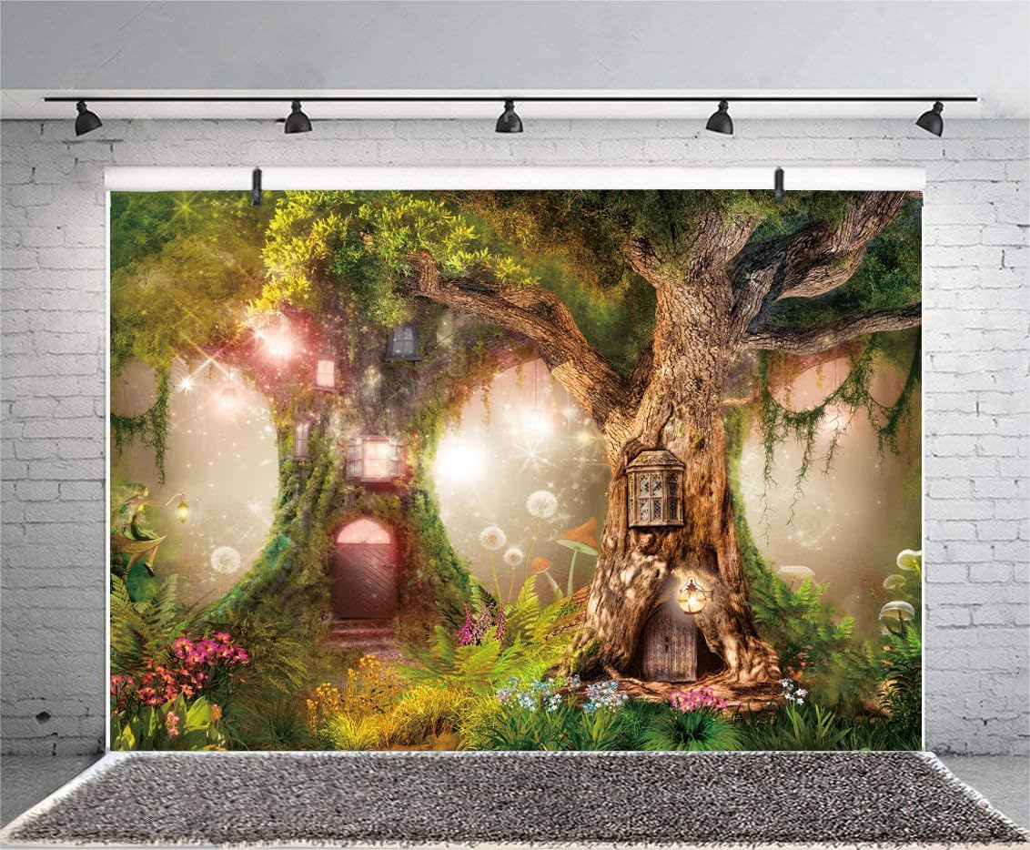 Vinyl Spring Fairytale Forest Backdrop 10x8ft Jungle Enchanted Forest Photography Background for Baby Shower Kids Magic Garden Fairy Tale Birthday Party Portrait Photoshoot Studio Props