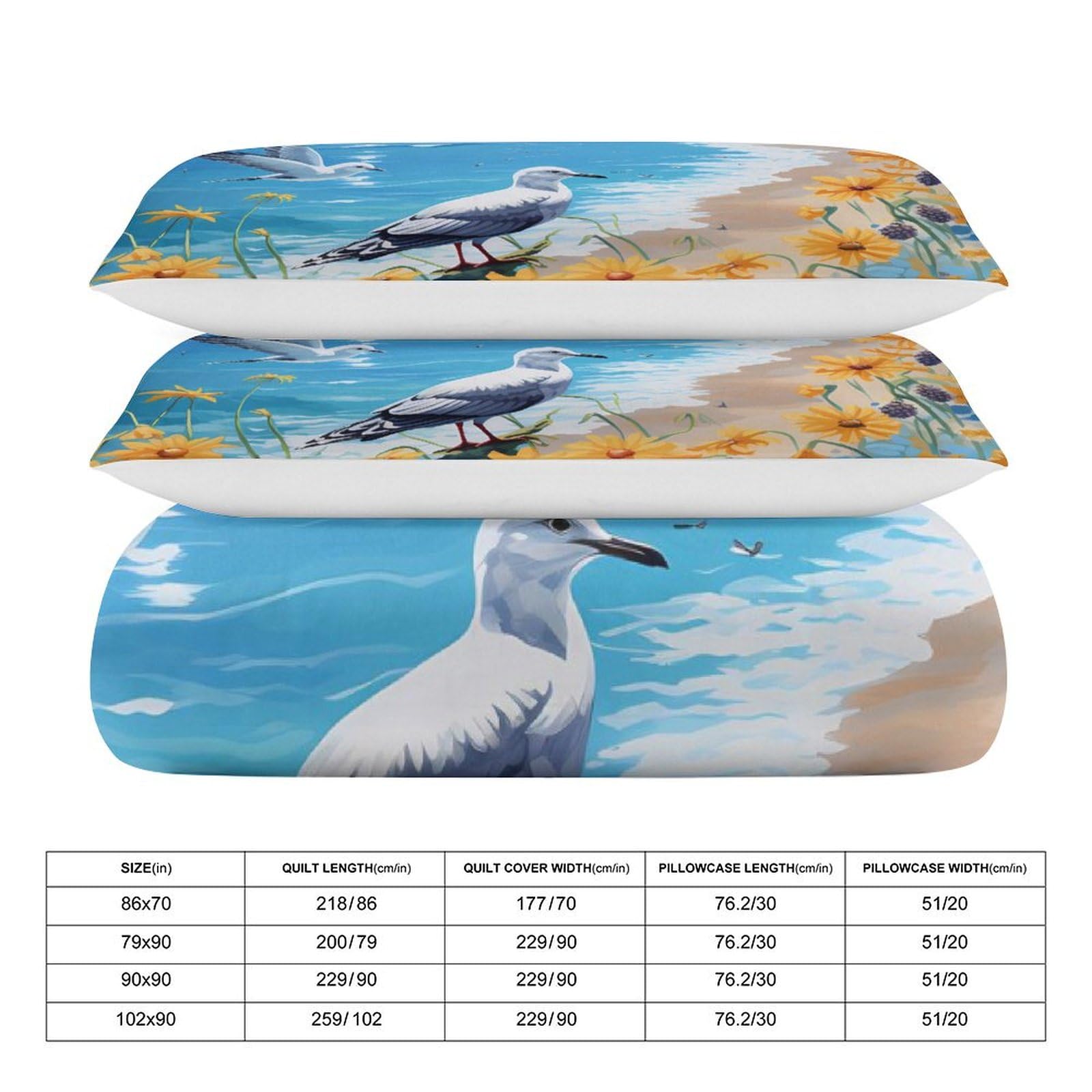 Sunflower Beach of La Concha Seagulls Sea Funny 3 Piece Bedding Comforter Sets 1 Duvet Cover and 2 Pillowcases 102