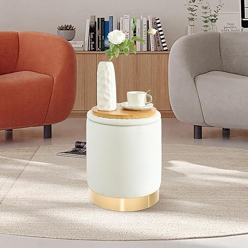 Miniatura 3 de Otomana redonda con almacenamiento juego de 2, otomanas tapizadas de terciopelo, taburete de tocador, otomanas multifuncionales, mesa de café,